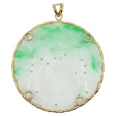 Vintage 14K Gold Engraved Jade Round Pendant