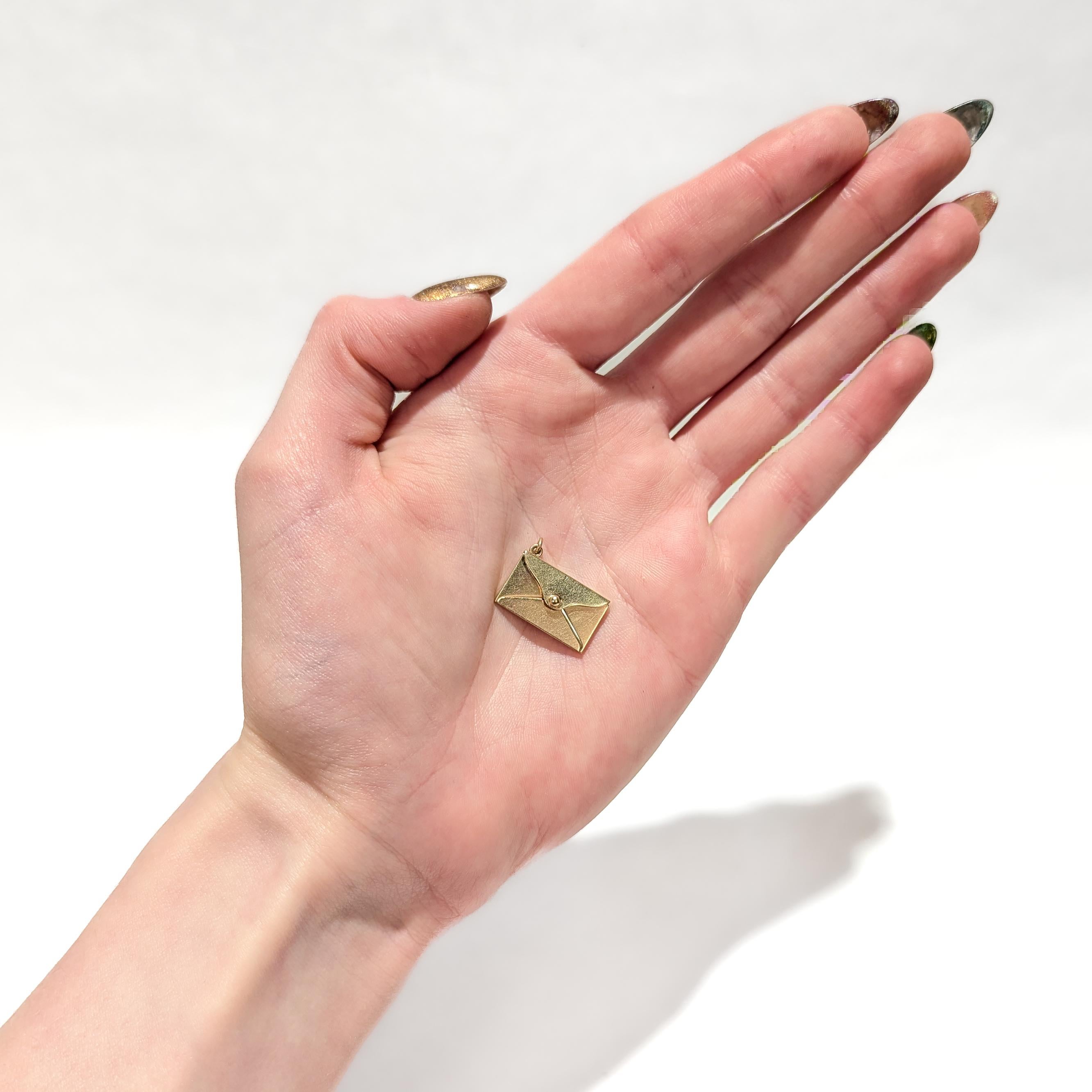 Retro Vintage 14K Gold Envelope with Folding Closure Flap Charm for a Charm Bracelet For Sale