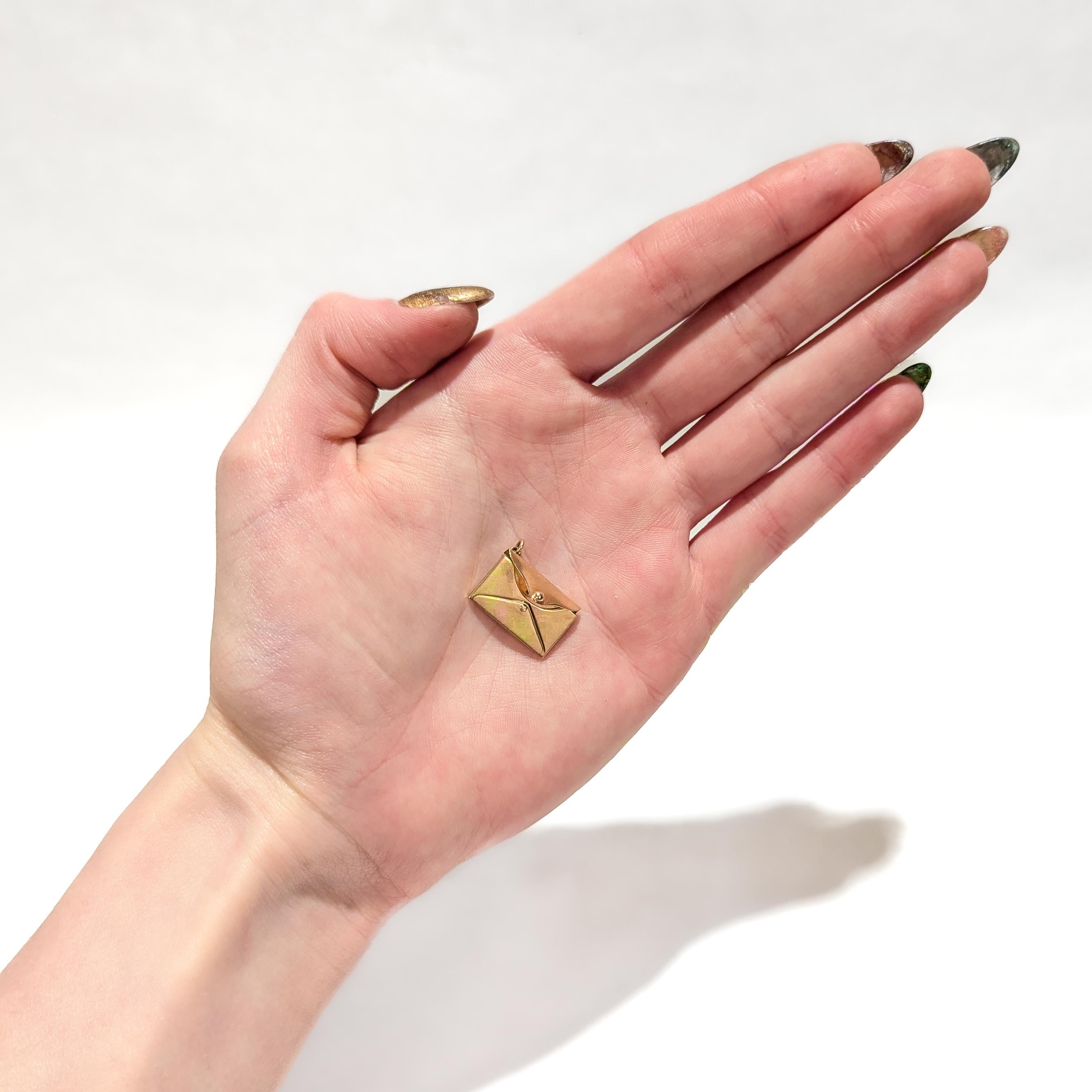 Vintage 14K Gold Envelope with Folding Closure Flap Charm for a Charm Bracelet In Good Condition For Sale In Philadelphia, PA