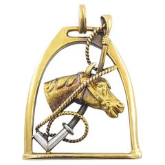 Vintage 14k Gold Equestrian Stirrup Horse Head Pendant