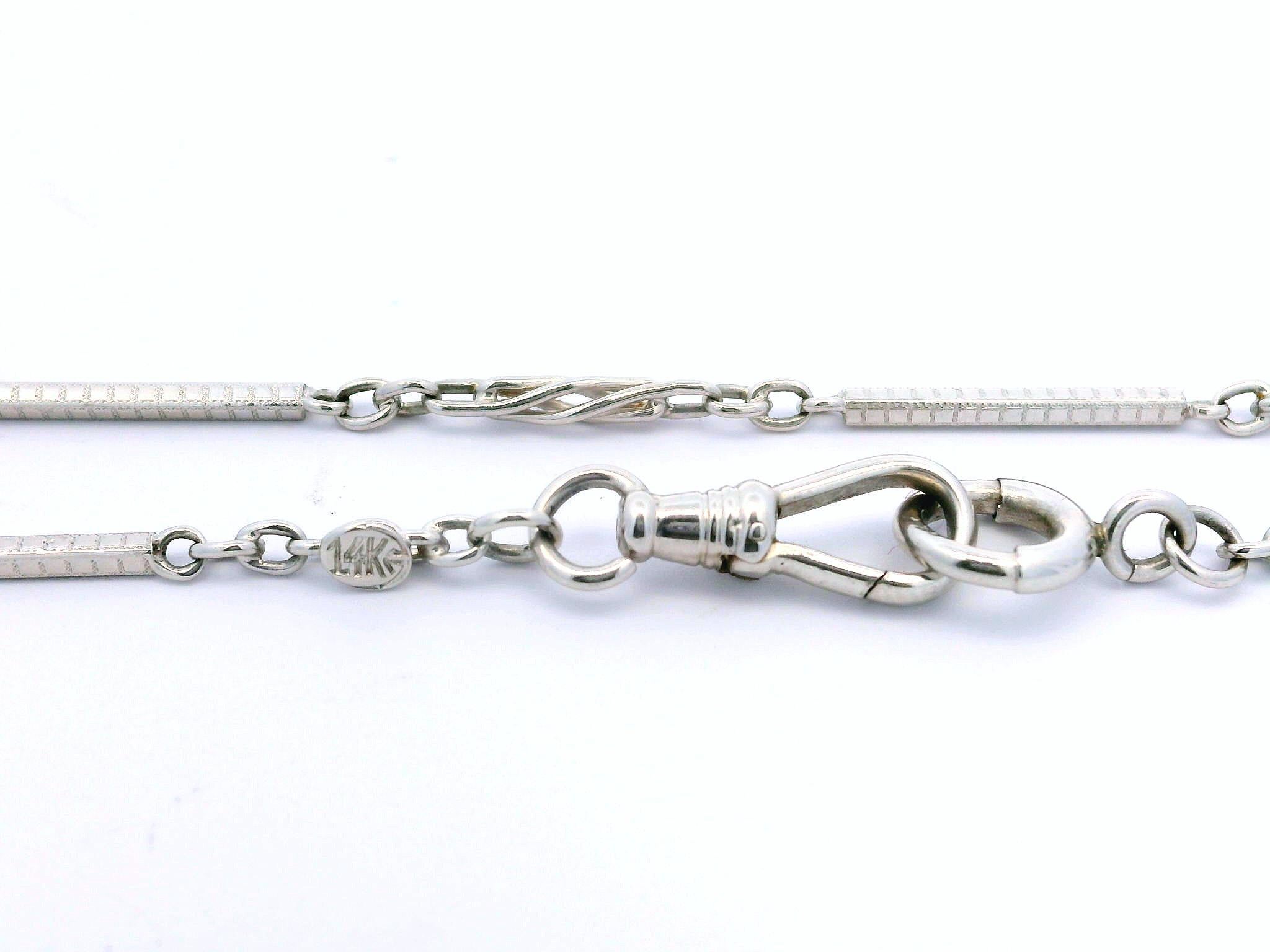 MATERIAL : Or blanc 14k
Poids : 8,60 grammes
Longueur : 14.5