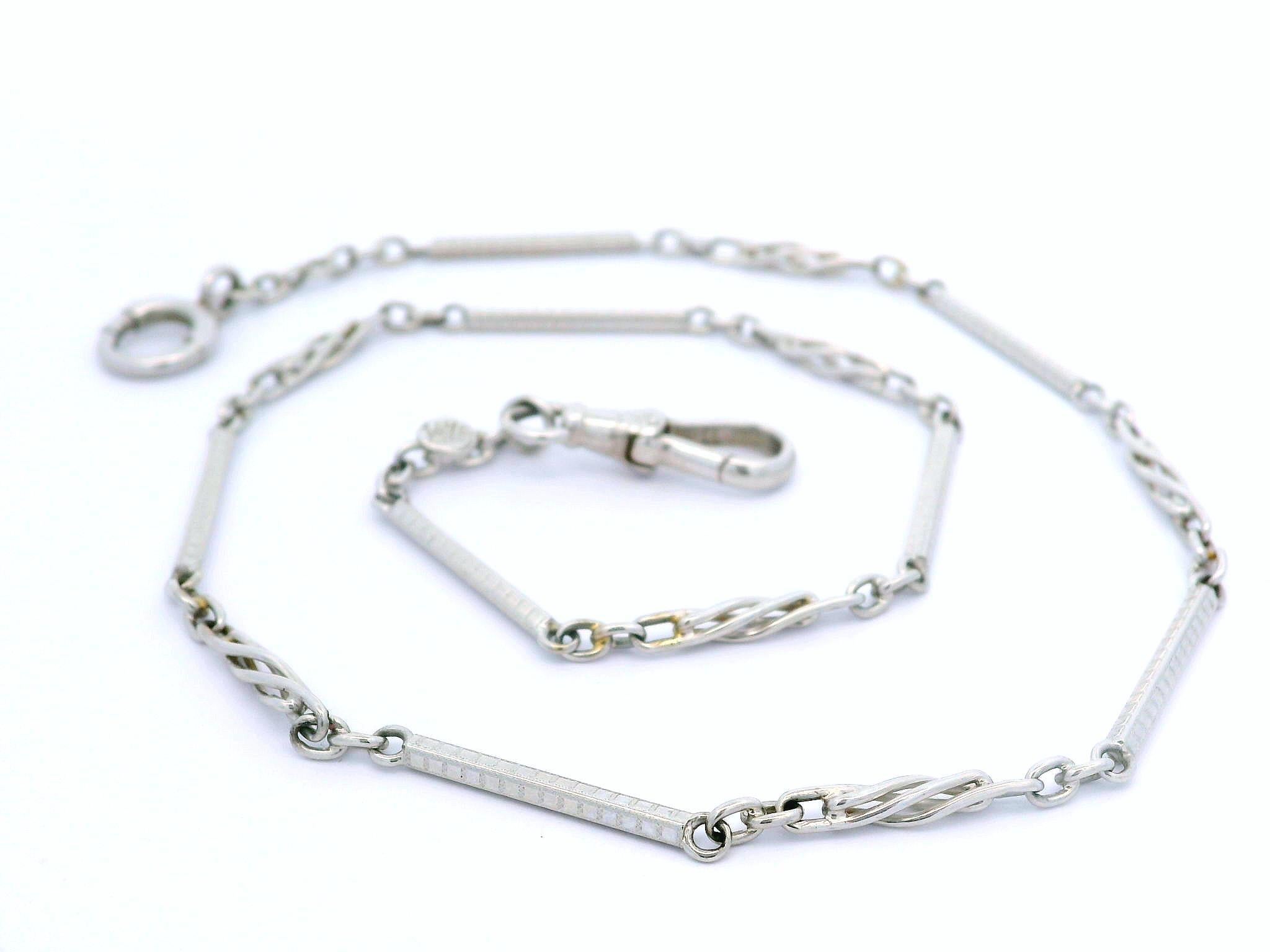 Vintage 14k Gold Etched Rectangular Link Pocket Watch Chain W/ Spring Ring Clasp Unisexe en vente
