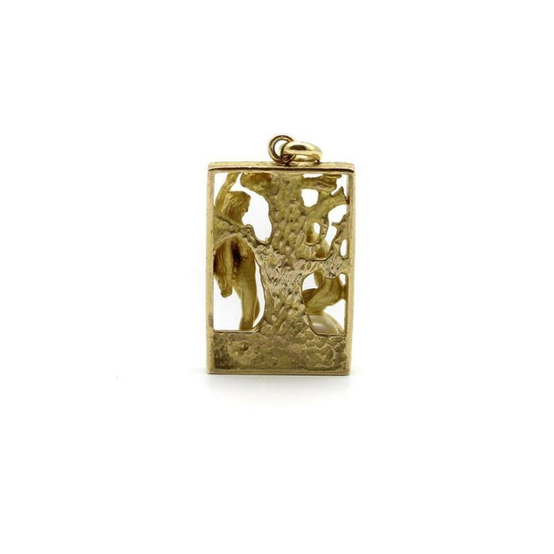 Colgante Vintage Adán y Eva Figural de Oro de 14K con Rubí y Perla en Bueno estado para la venta en Venice, CA