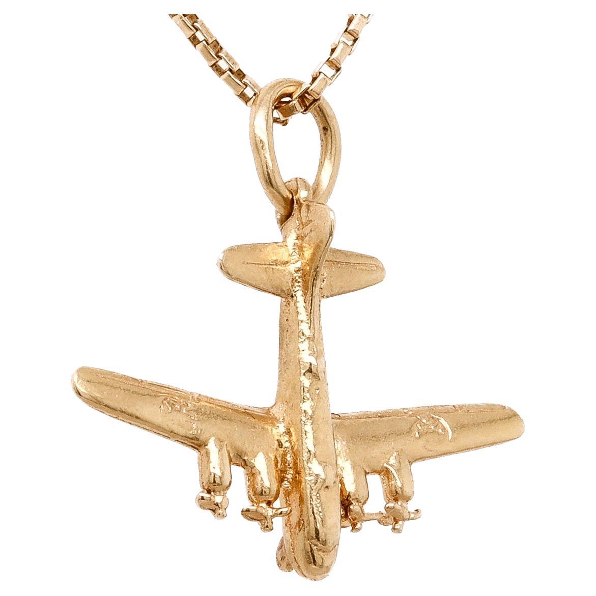 Vintage 14K Gold Figural Army B-19 Historical Bomber Plane Charm for a Bracelet For Sale