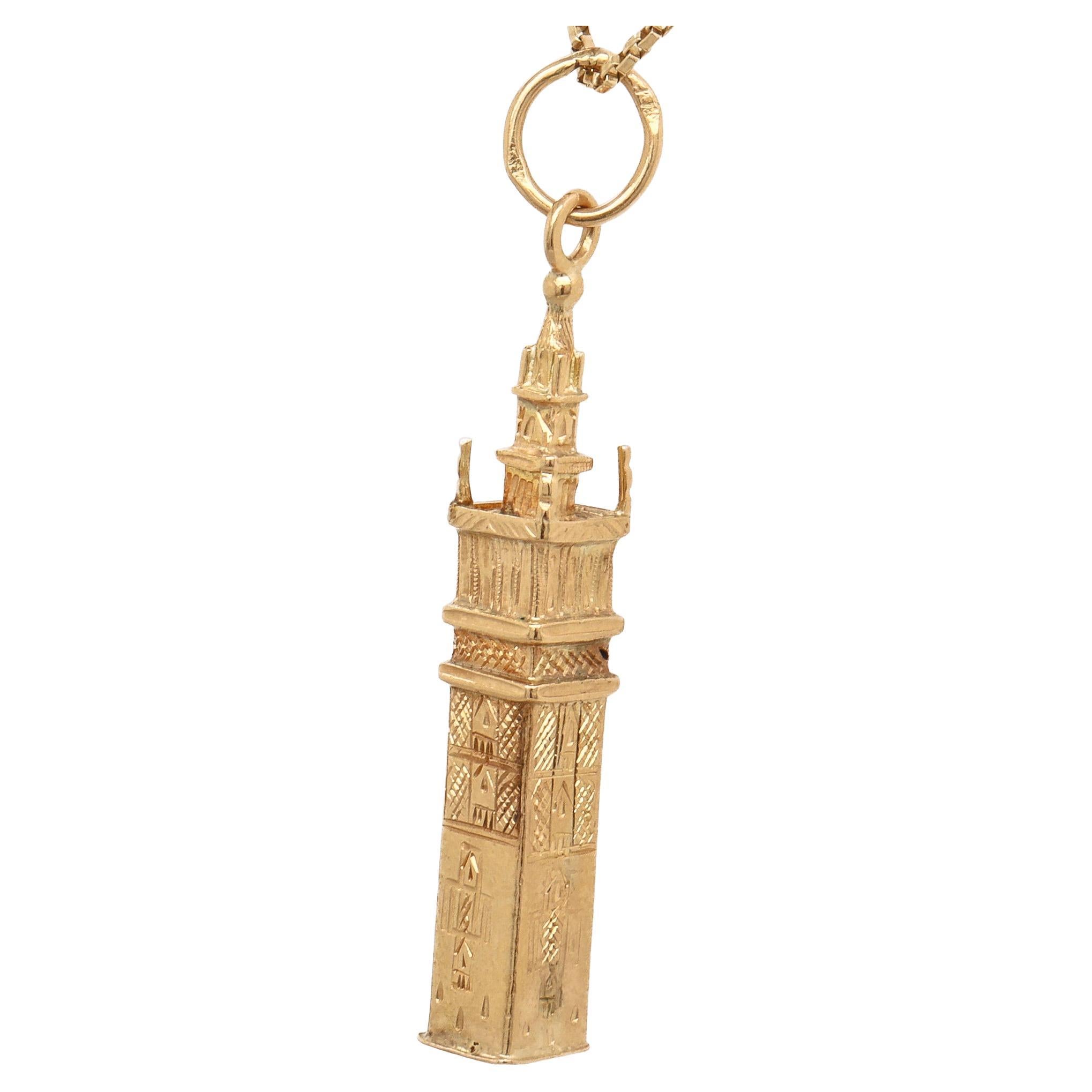Vintage 14K Gold Figural 'Big Ben' Clocktower Charm for a Bracelet