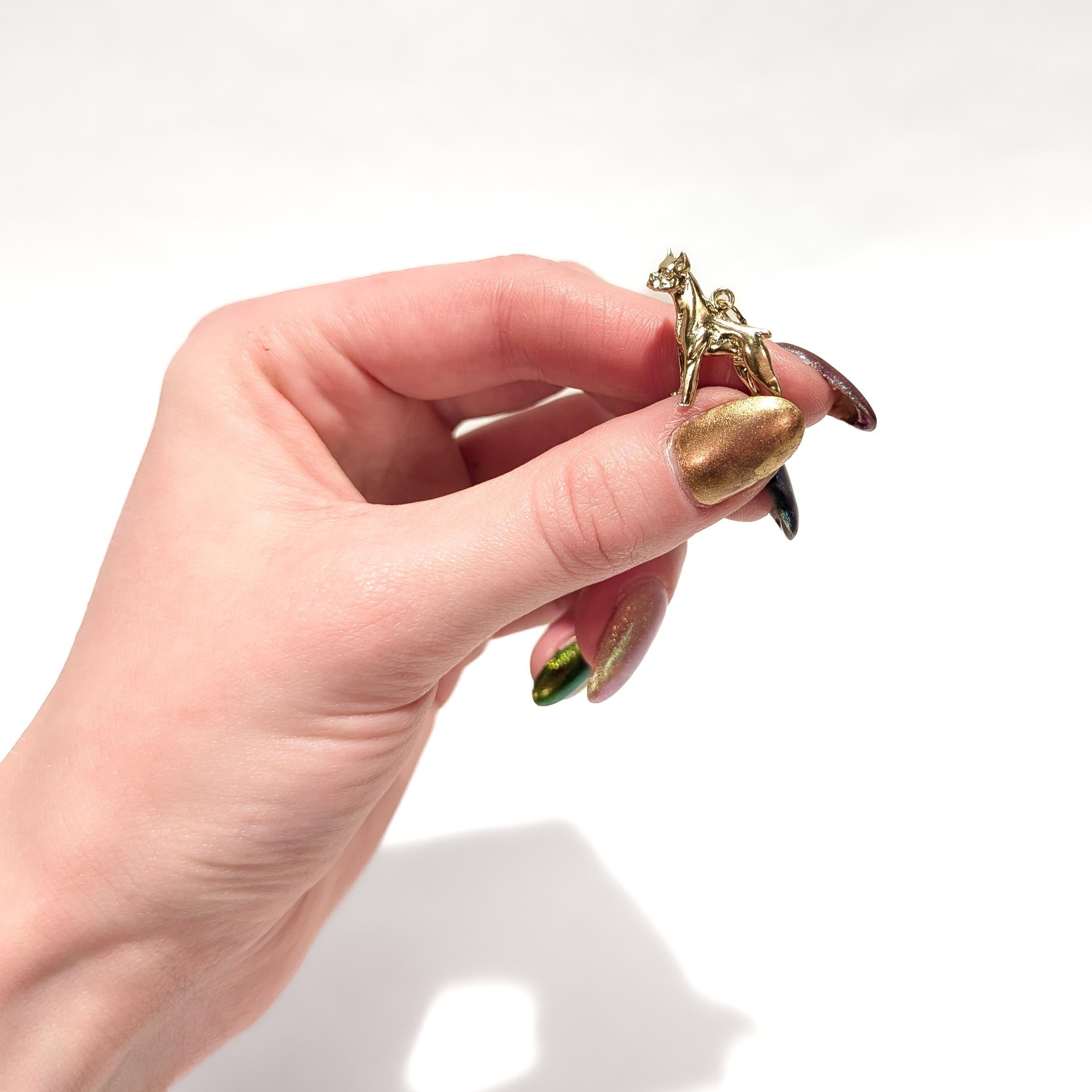 Retro Vintage 14K Gold Figural Boxer Dog Charm for a Bracelet For Sale