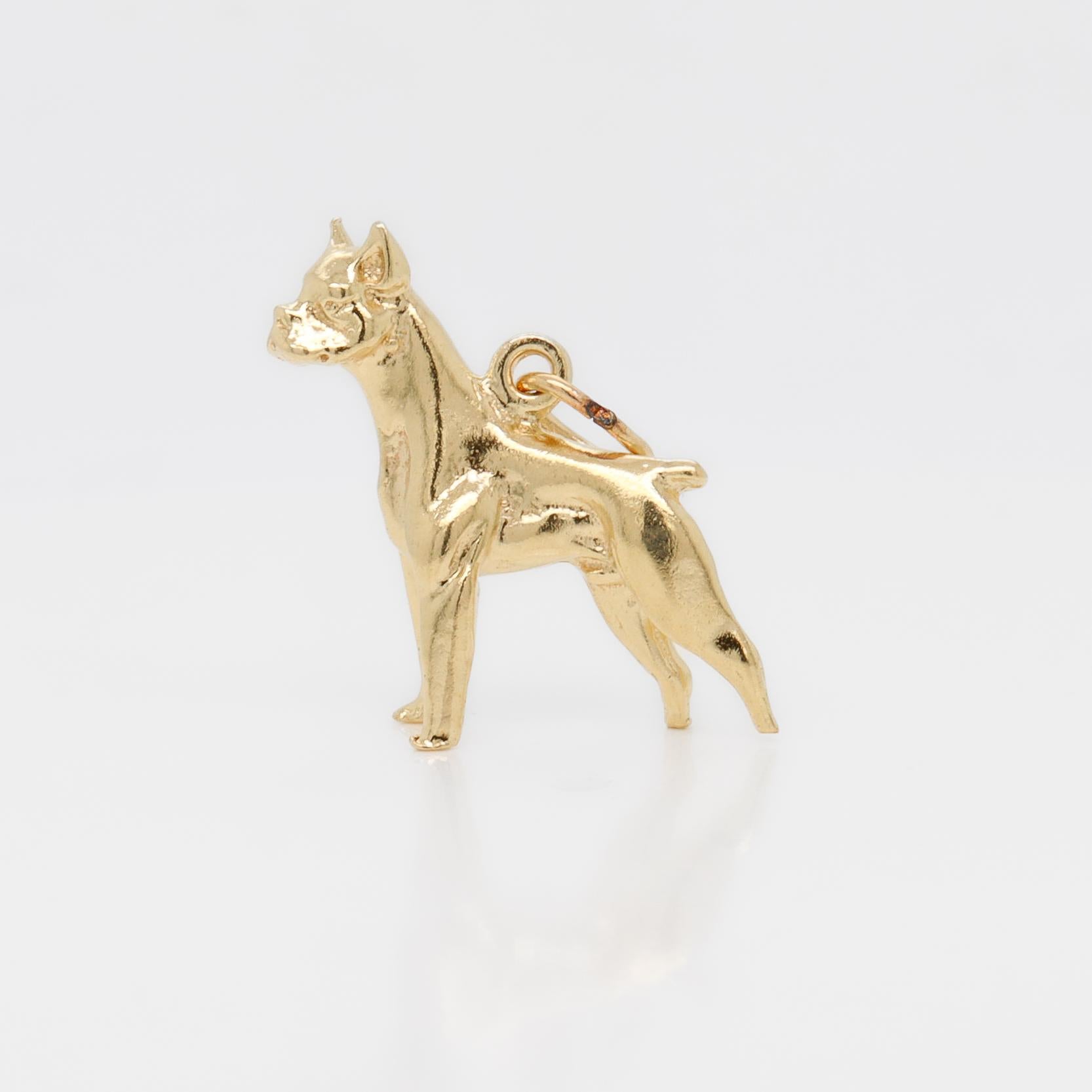 Women's or Men's Vintage 14K Gold Figural Boxer Dog Charm for a Bracelet For Sale