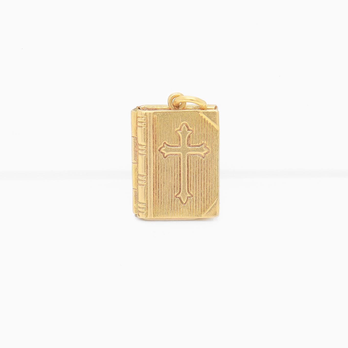 Retro Vintage 14K Gold Figural Christian Bible Charm for a Bracelet