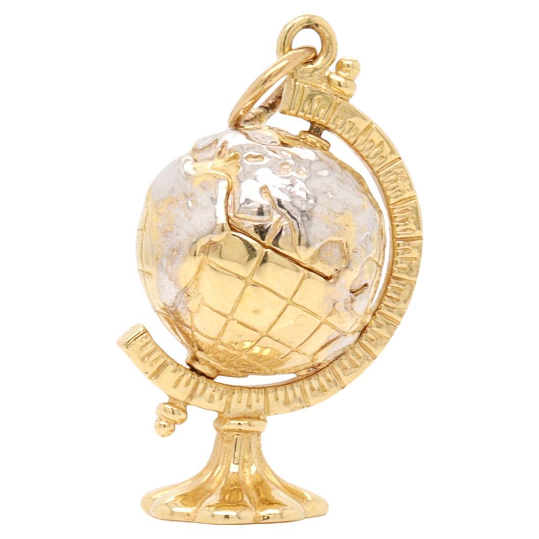 Colgante Figural Globo Terráqueo de Oro 14K Vintage para Pulsera