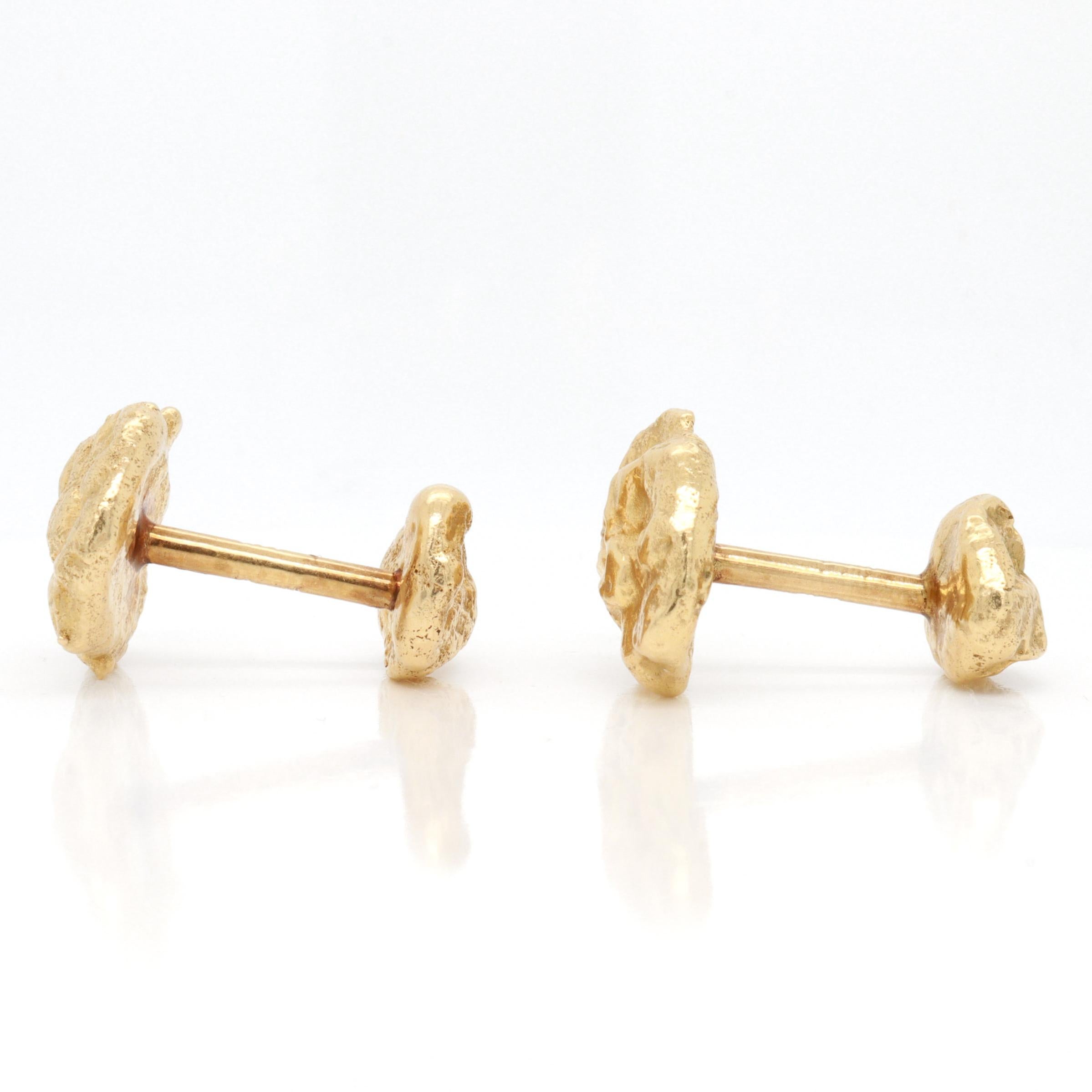 Vintage 14K Gold Figural Gold Nugget Cufflinks For Sale 5
