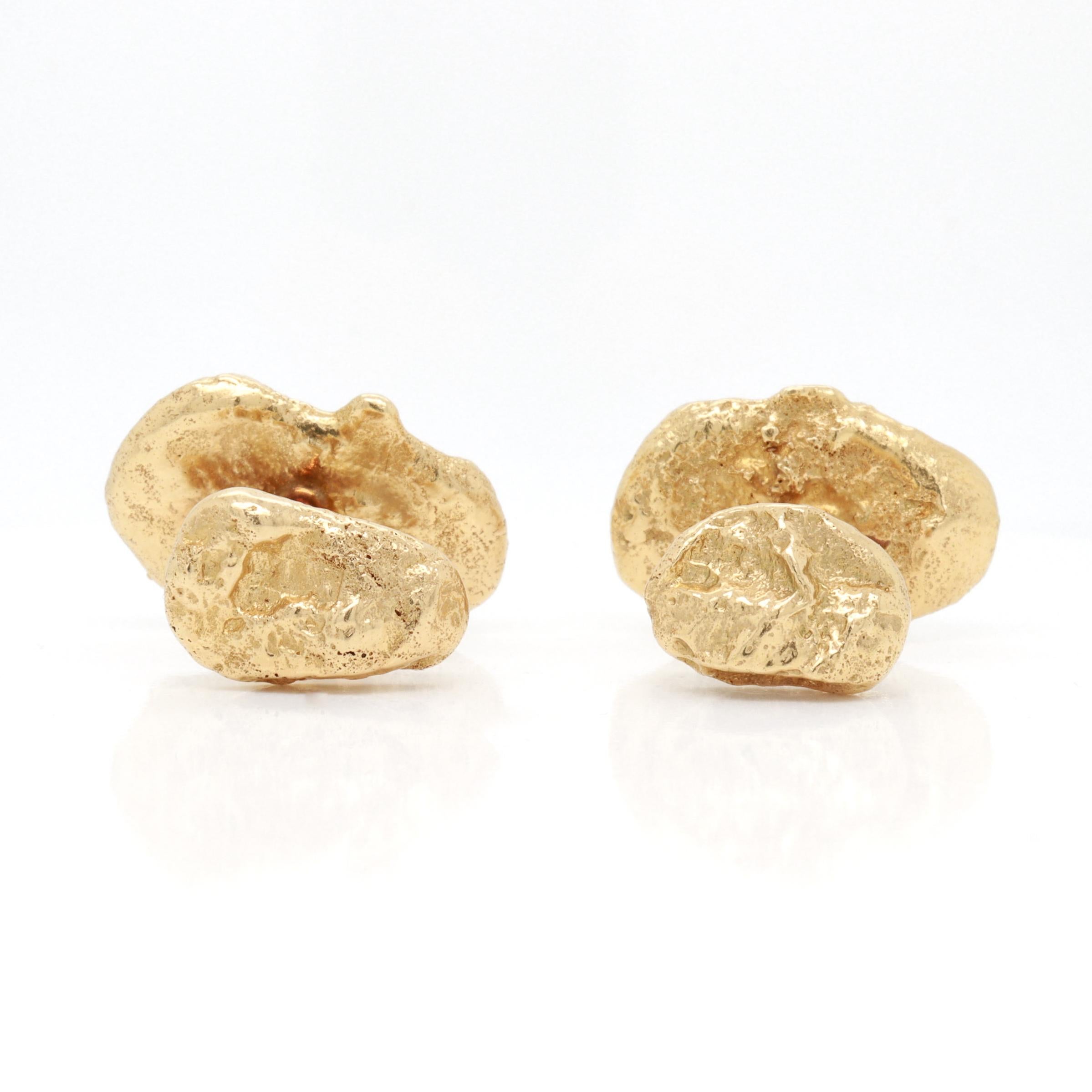 Vintage 14K Gold Figural Gold Nugget Cufflinks For Sale 6