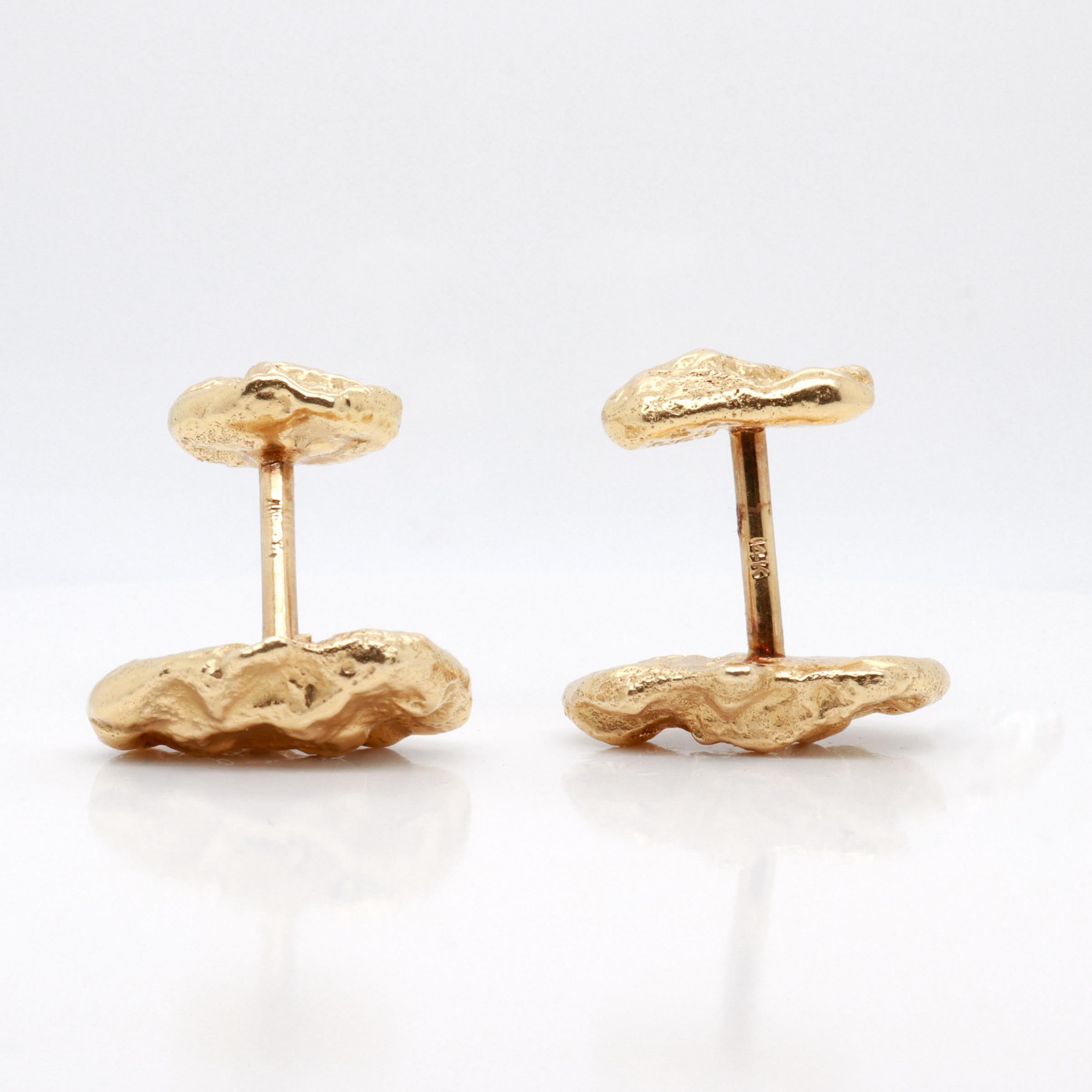 Vintage 14K Gold Figural Gold Nugget Cufflinks For Sale 10