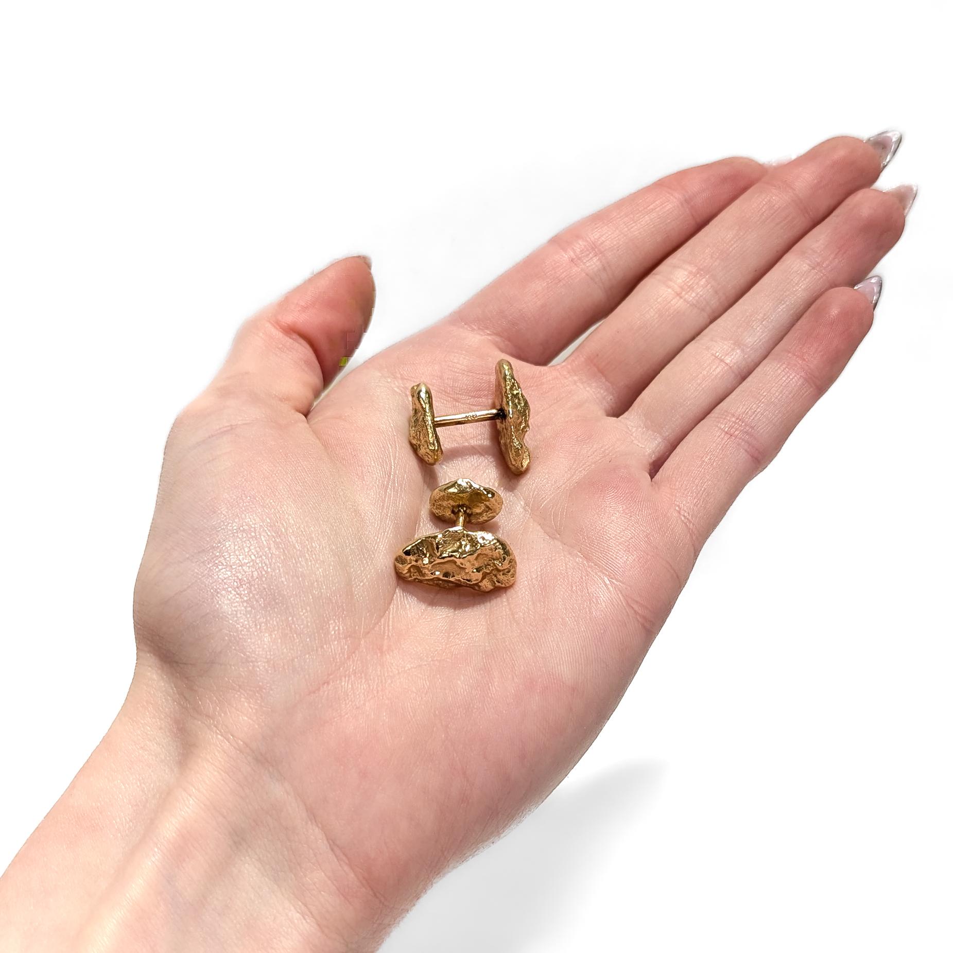 Retro Vintage 14K Gold Figural Gold Nugget Cufflinks For Sale