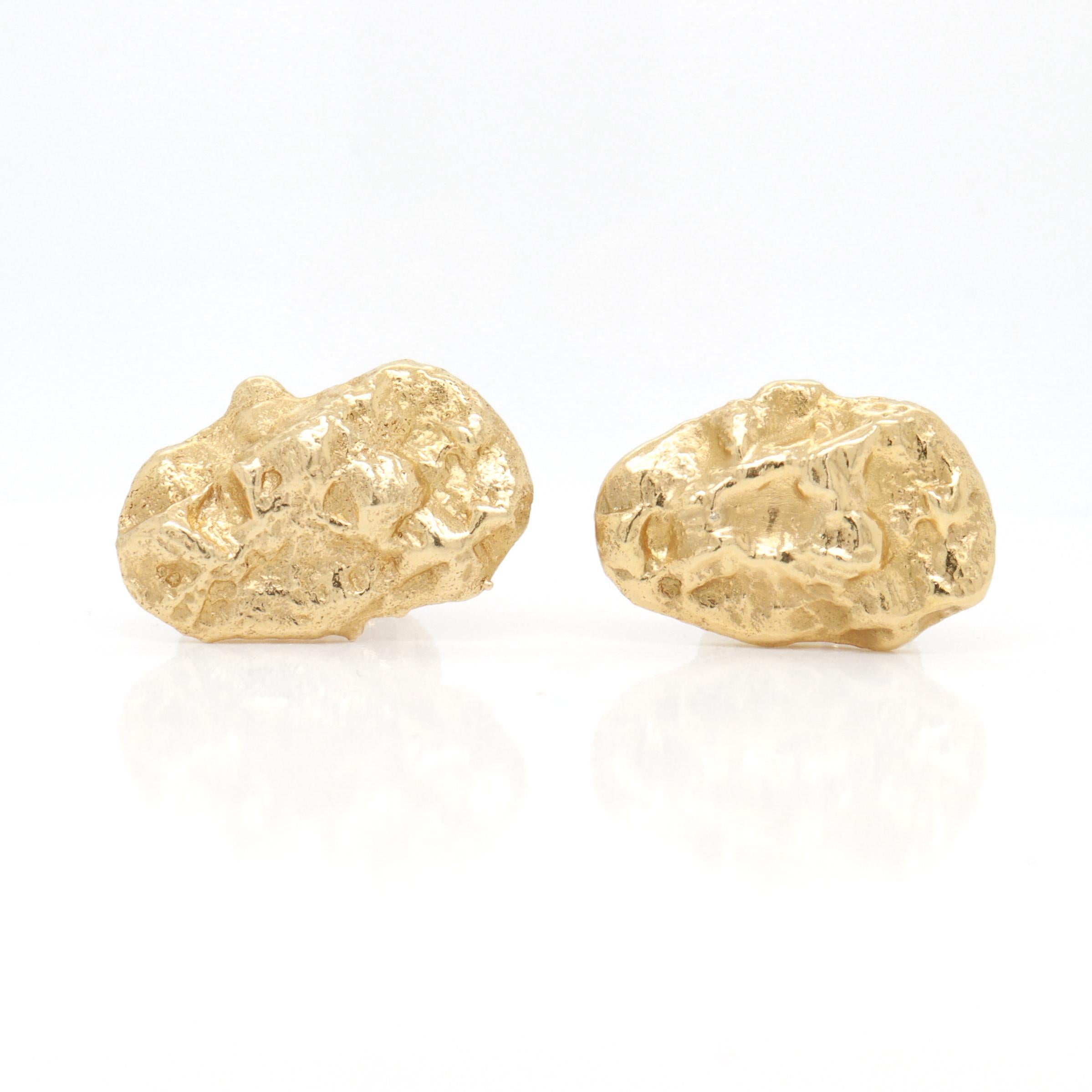 Vintage 14K Gold Figural Gold Nugget Cufflinks For Sale 1