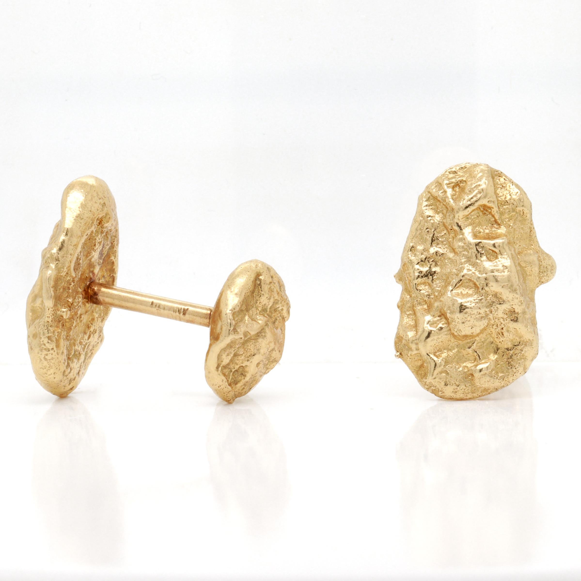 Vintage 14K Gold Figural Gold Nugget Cufflinks For Sale 4