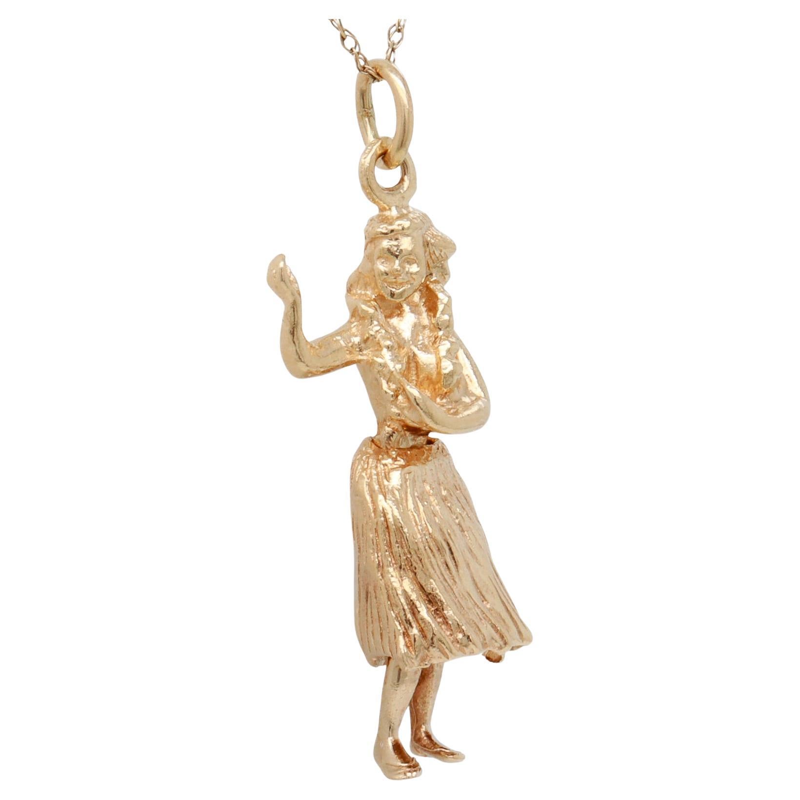 Vintage 14K Gold Figural Kinetic Hula Dancer Charm for a Bracelet