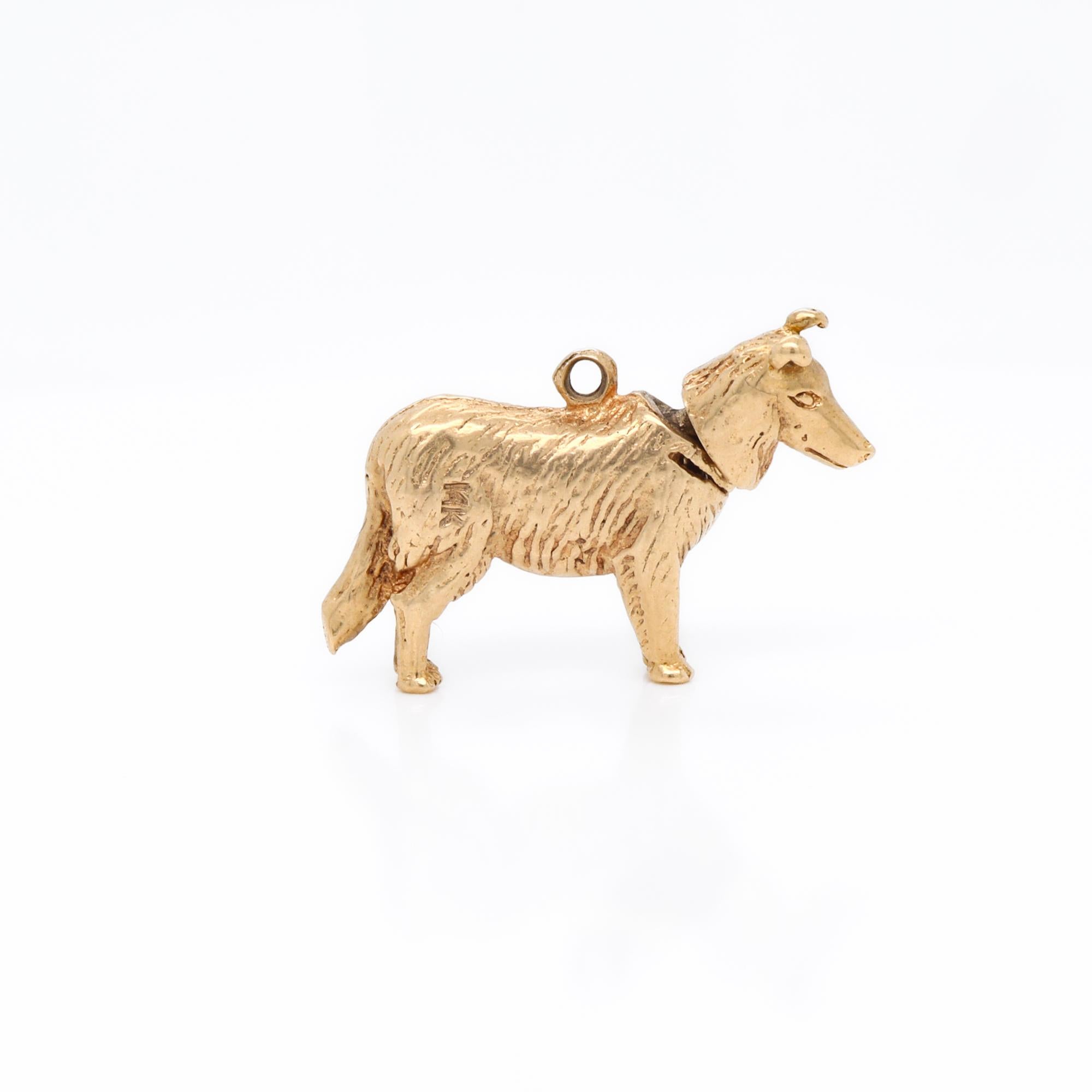 Charm in oro 14 carati con figura di cane da pastore cinetico o di Colli in vendita 1