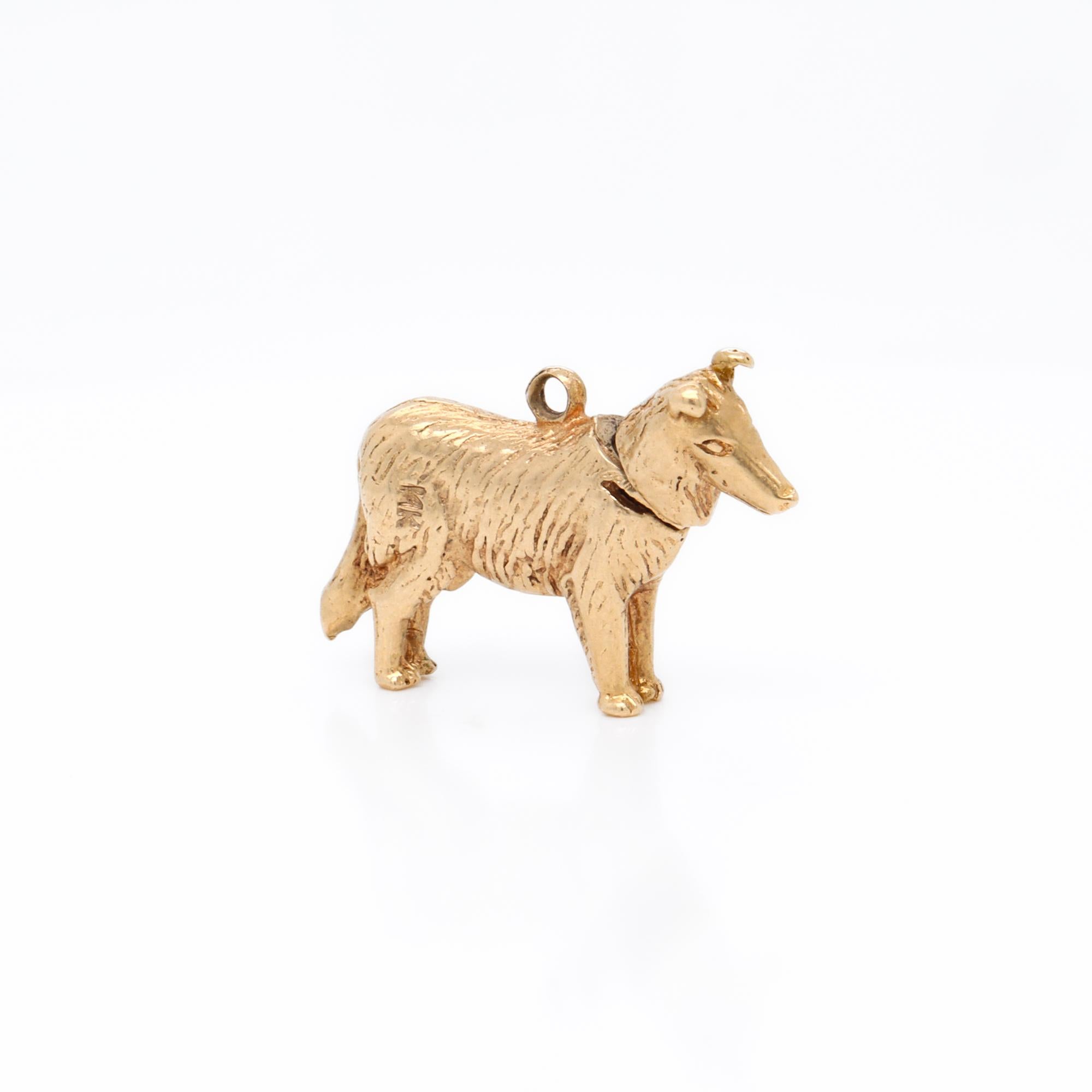 Charm in oro 14 carati con figura di cane da pastore cinetico o di Colli in vendita 2