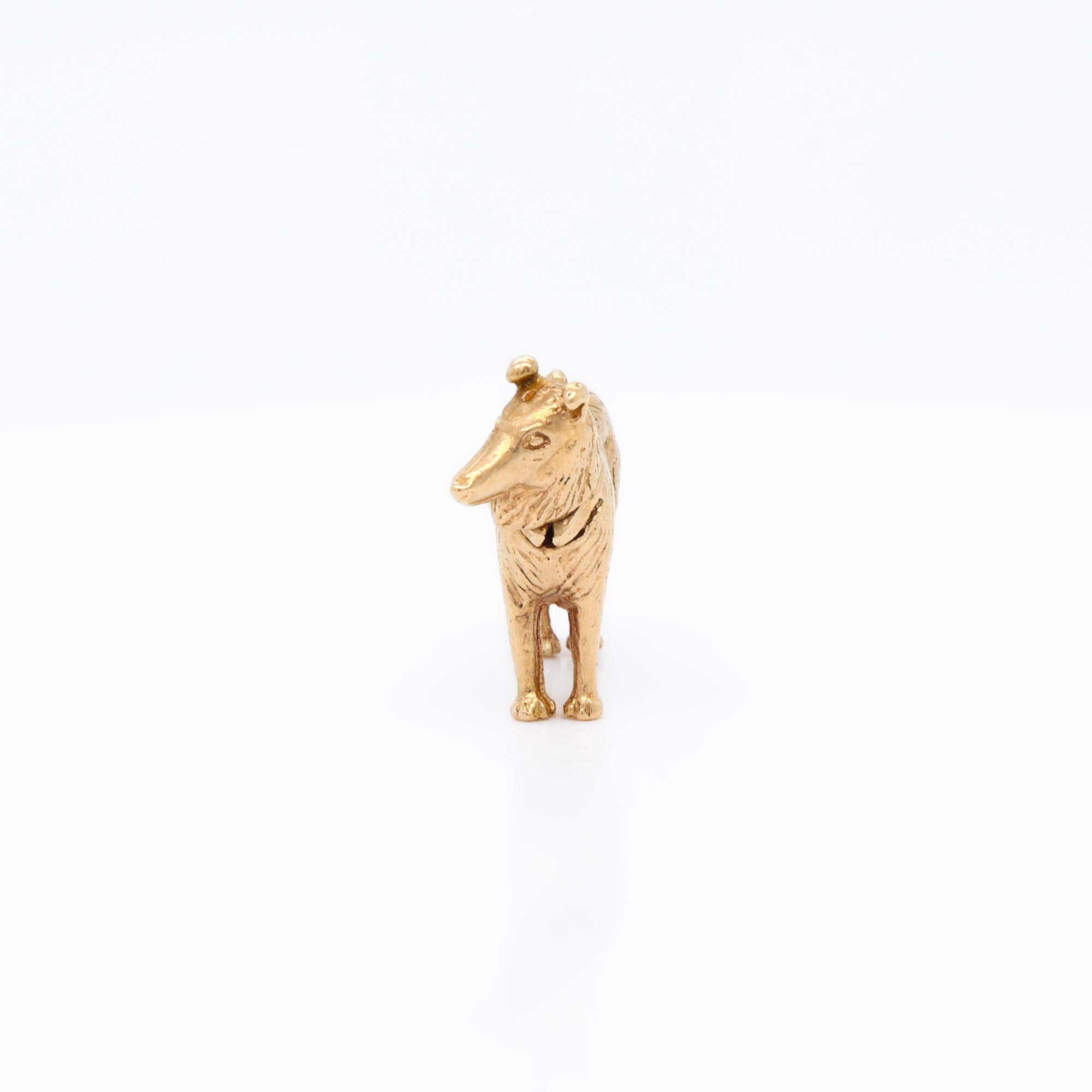 Charm in oro 14 carati con figura di cane da pastore cinetico o di Colli in vendita 3
