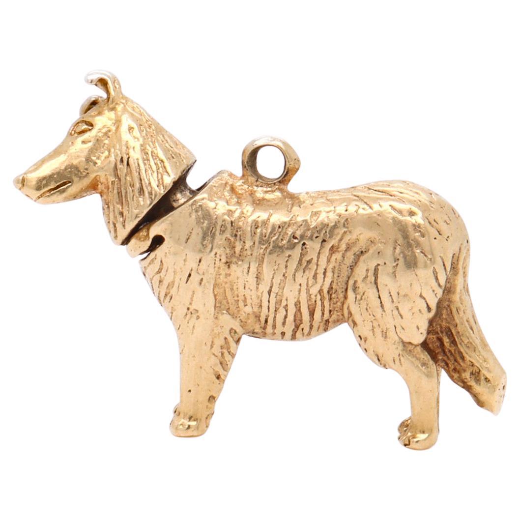 Vintage 14K Gold Figural Kinetic Sheepdog or Colli Dog Charm
