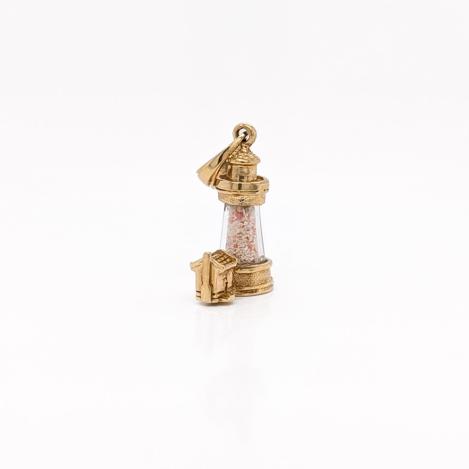 Modern Vintage 14K Gold Figural Lighthouse Charm or Pendant For Sale