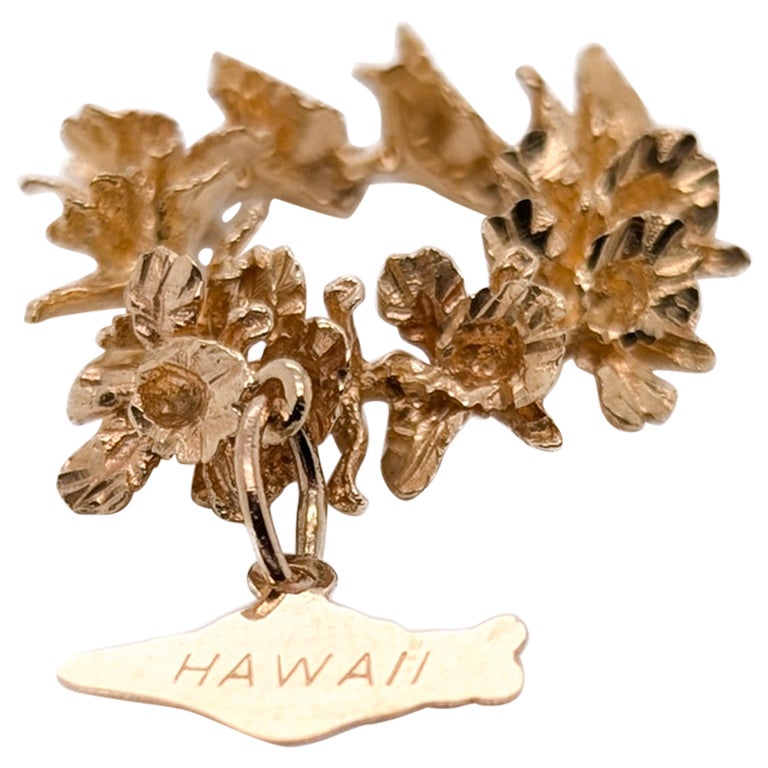 Vintage 14K Gold Figural Orchid Lei Hawaii State Charm
