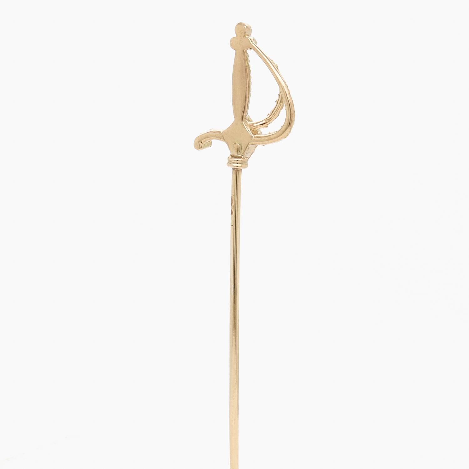 Vintage 14K Gold Figural Rapier or Dueling Sword Stickpin For Sale 1