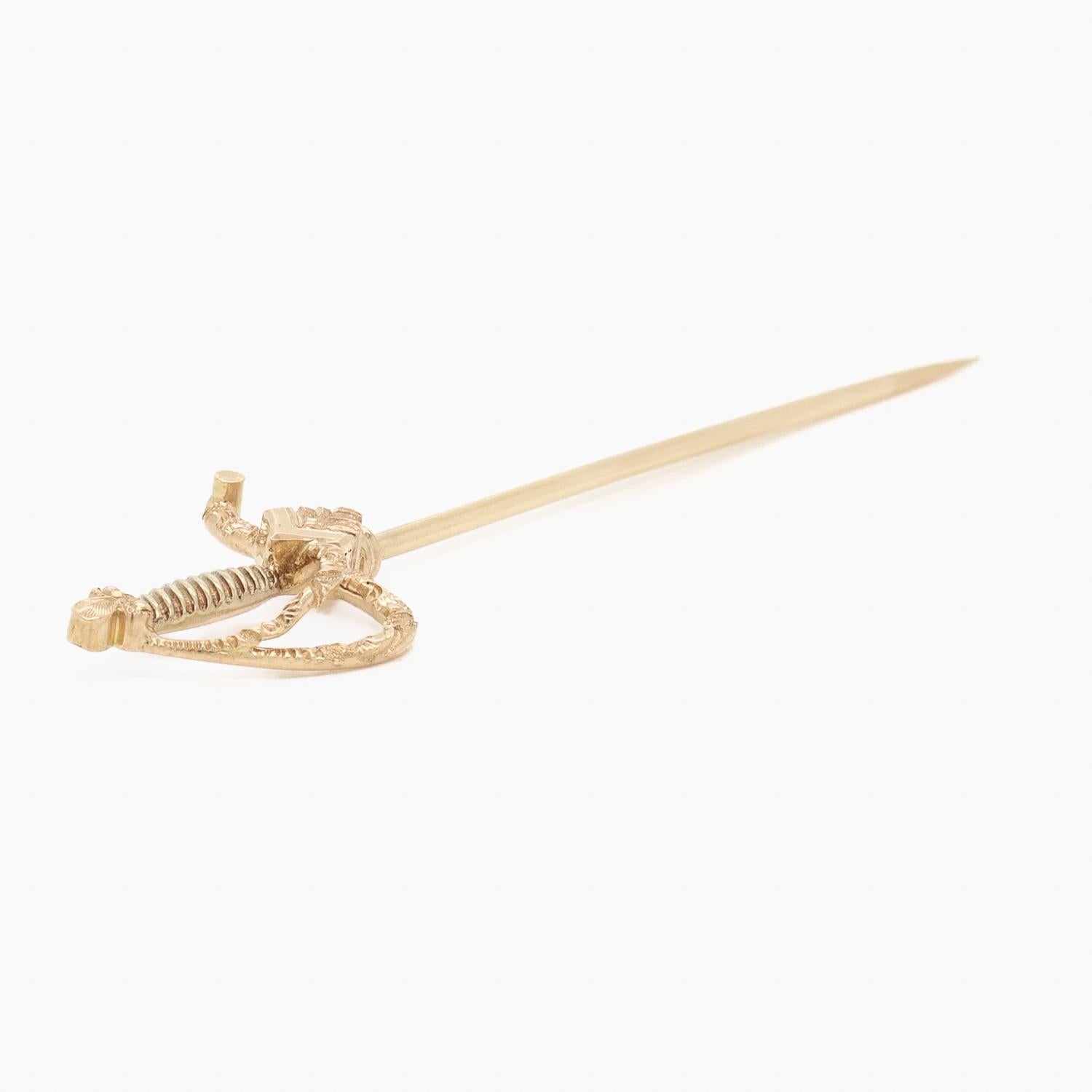 Vintage 14K Gold Figural Rapier or Dueling Sword Stickpin For Sale 4