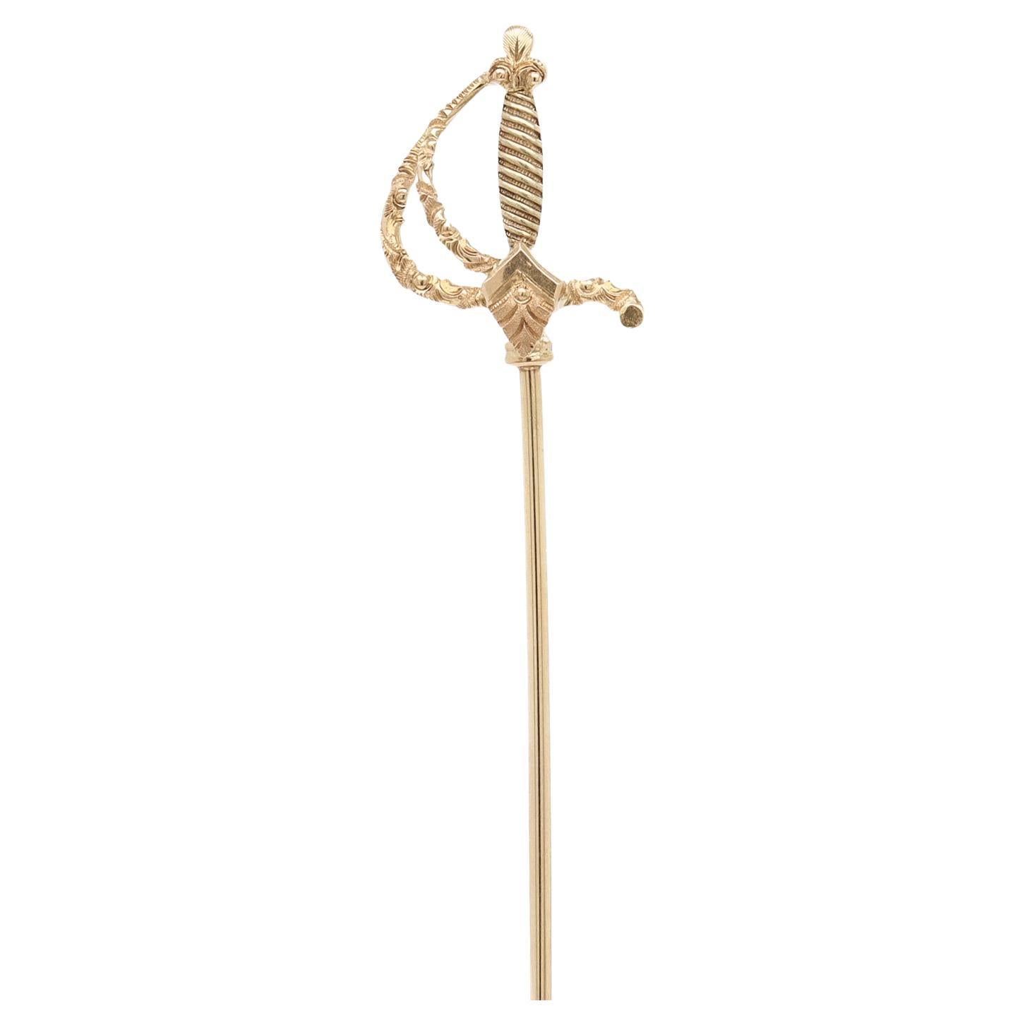 Vintage 14K Gold Figural Rapier or Dueling Sword Stickpin