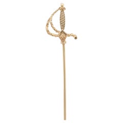 Vintage 14K Gold Figural Rapier oder Dueling Schwert-Stickerei Stickpin