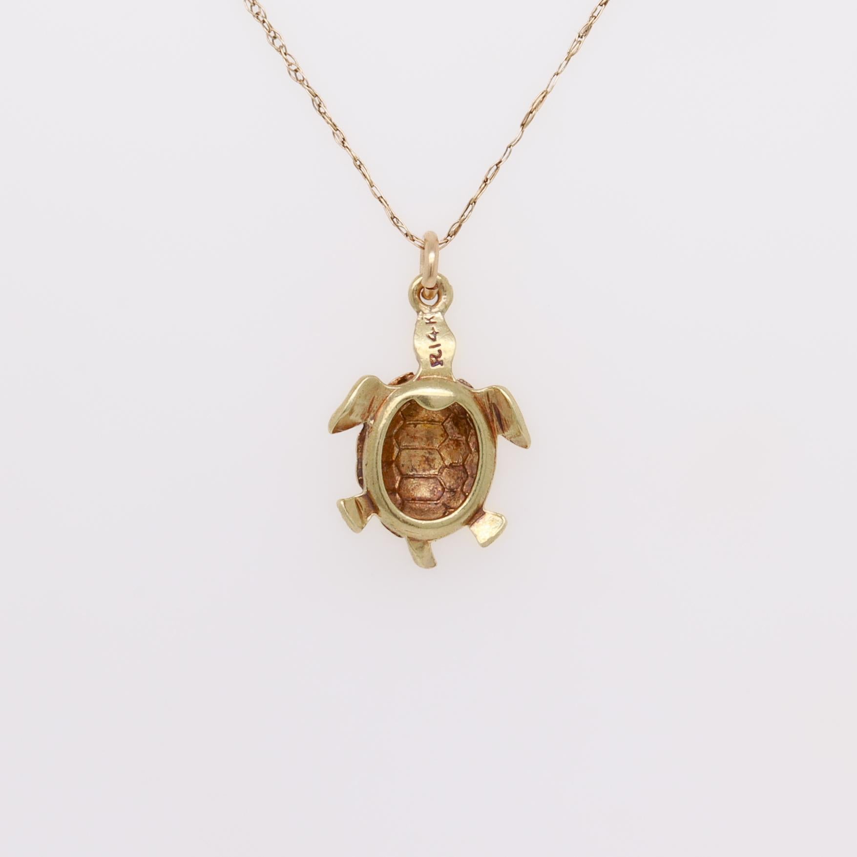 Vintage 14K Gold Figural Sea Turtle Charm or Pendant For Sale 7