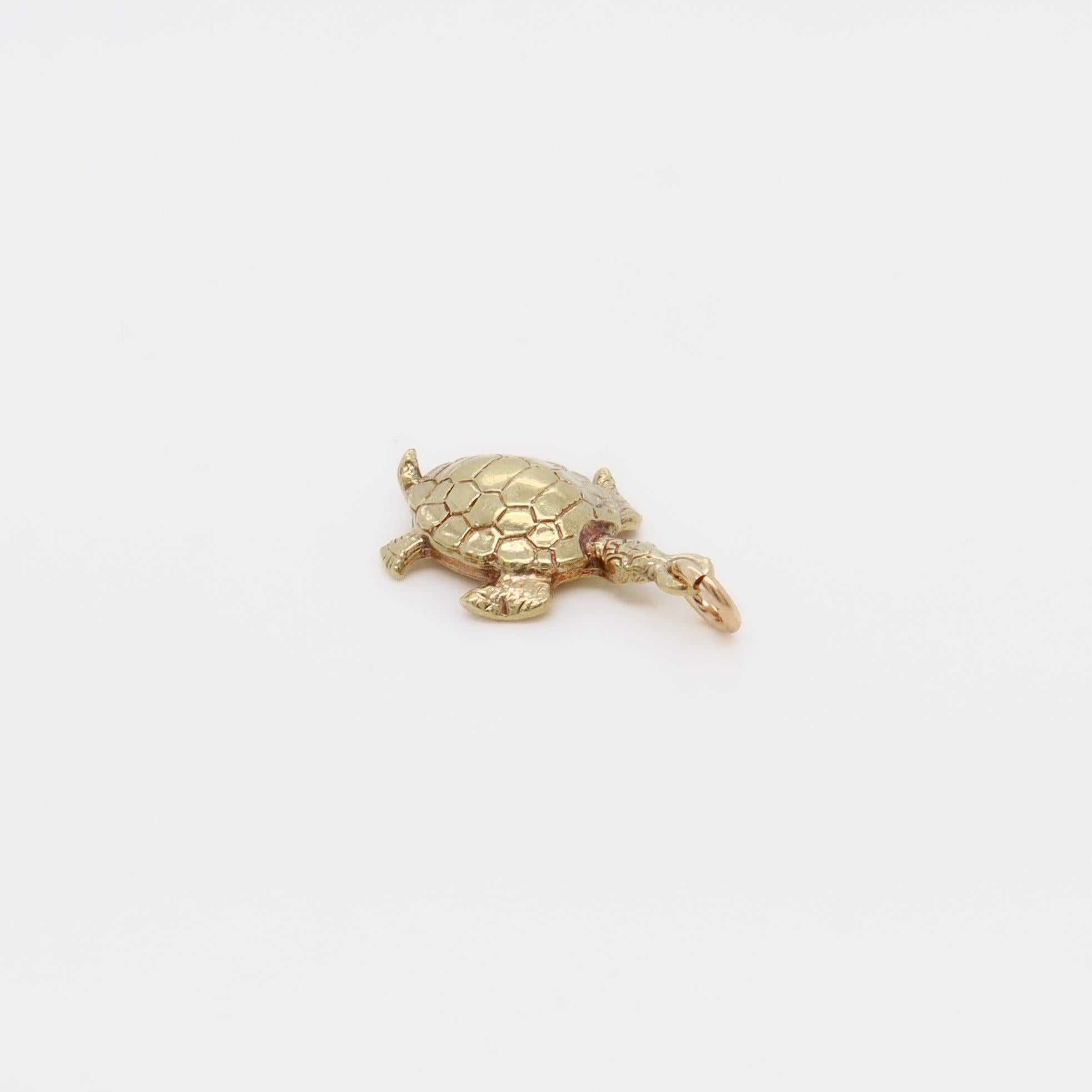 Women's or Men's Vintage 14K Gold Figural Sea Turtle Charm or Pendant For Sale