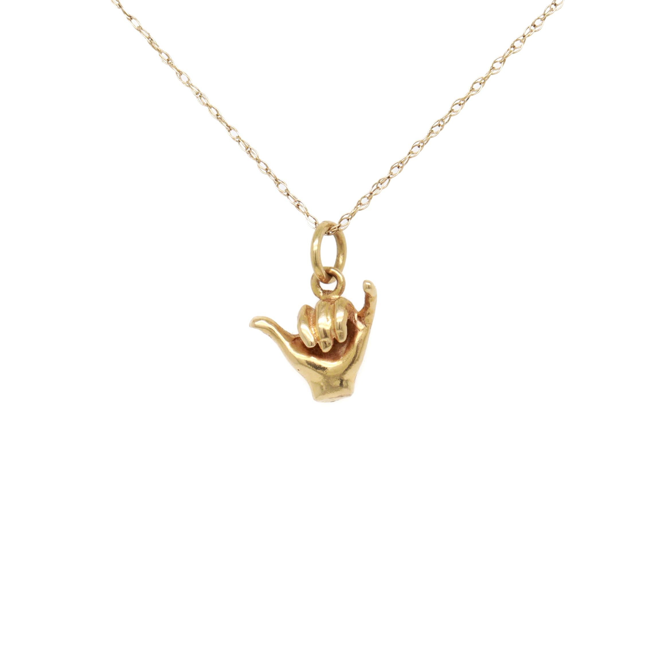 Retro Vintage 14K Gold Figural Shaka Hand Sign or 'Call Me' Charm for a Bracelet For Sale