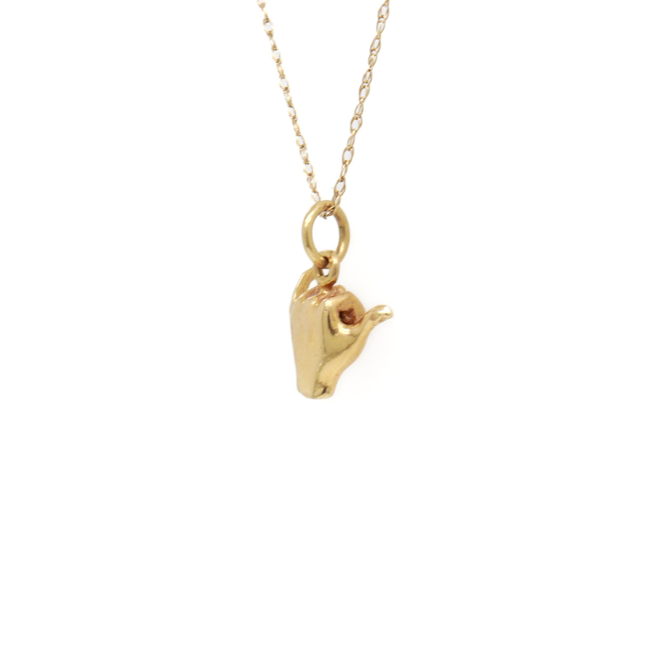 Women's or Men's Vintage 14K Gold Figural Shaka Hand Sign or 'Call Me' Charm for a Bracelet For Sale