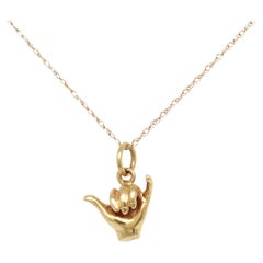 Vintage 14K Gold Figural Shaka Hand Sign or 'Call Me' Charm for a Bracelet