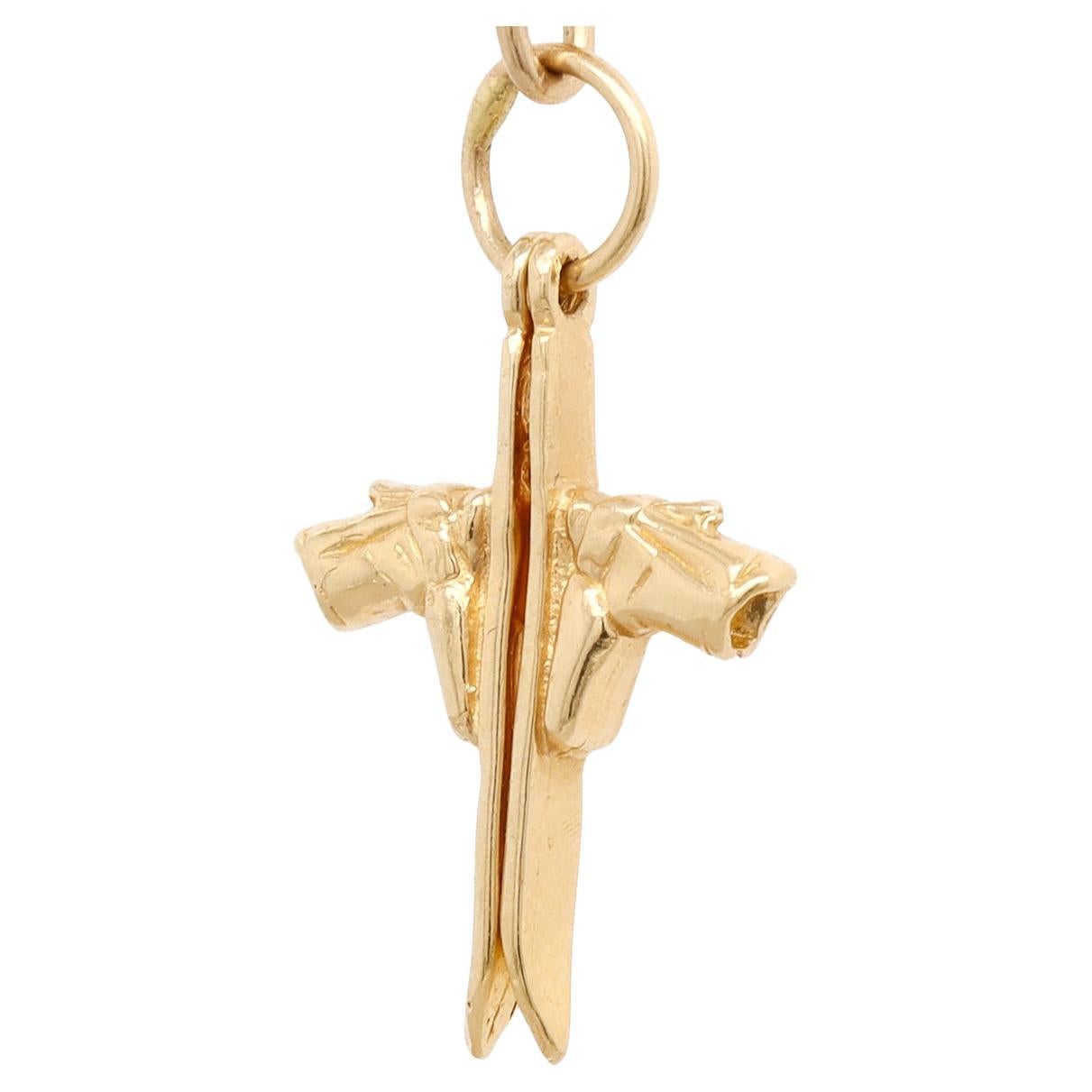 Vintage 14K Gold Figural Skis with Boots Charm for a Bracelet