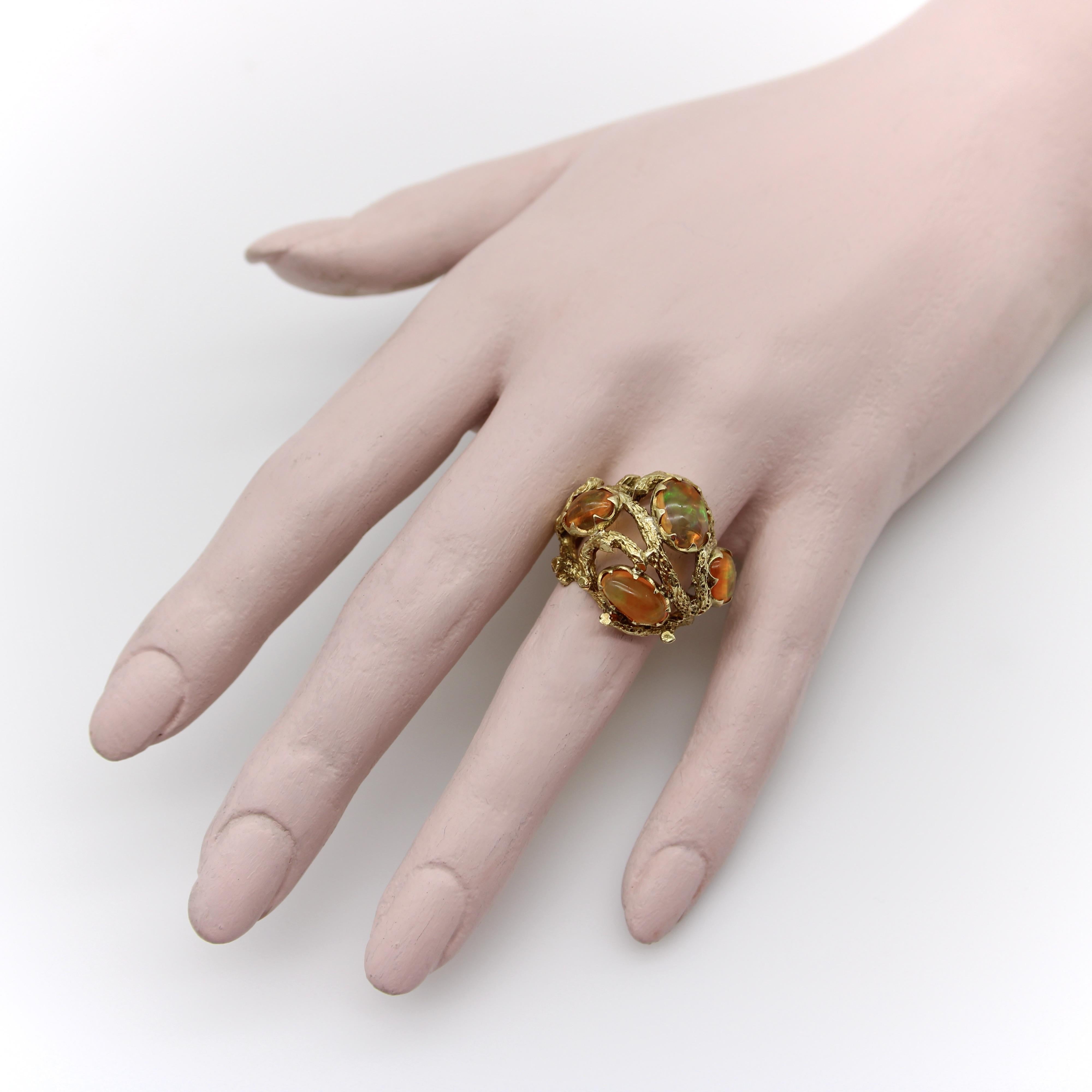 Vintage 14K Gold Fire Opal Briar Patch Ring For Sale 4