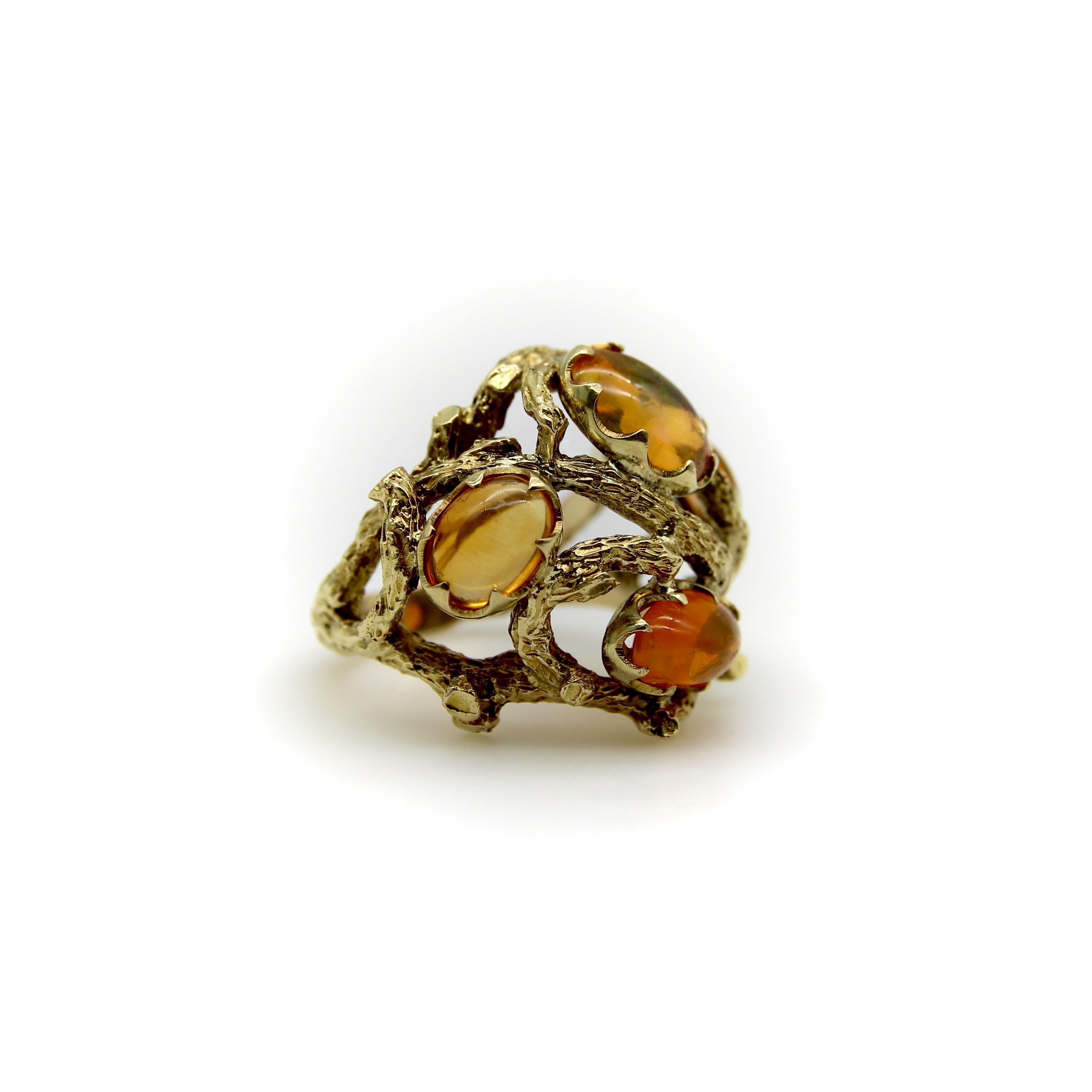 Modern Vintage 14K Gold Fire Opal Briar Patch Ring For Sale