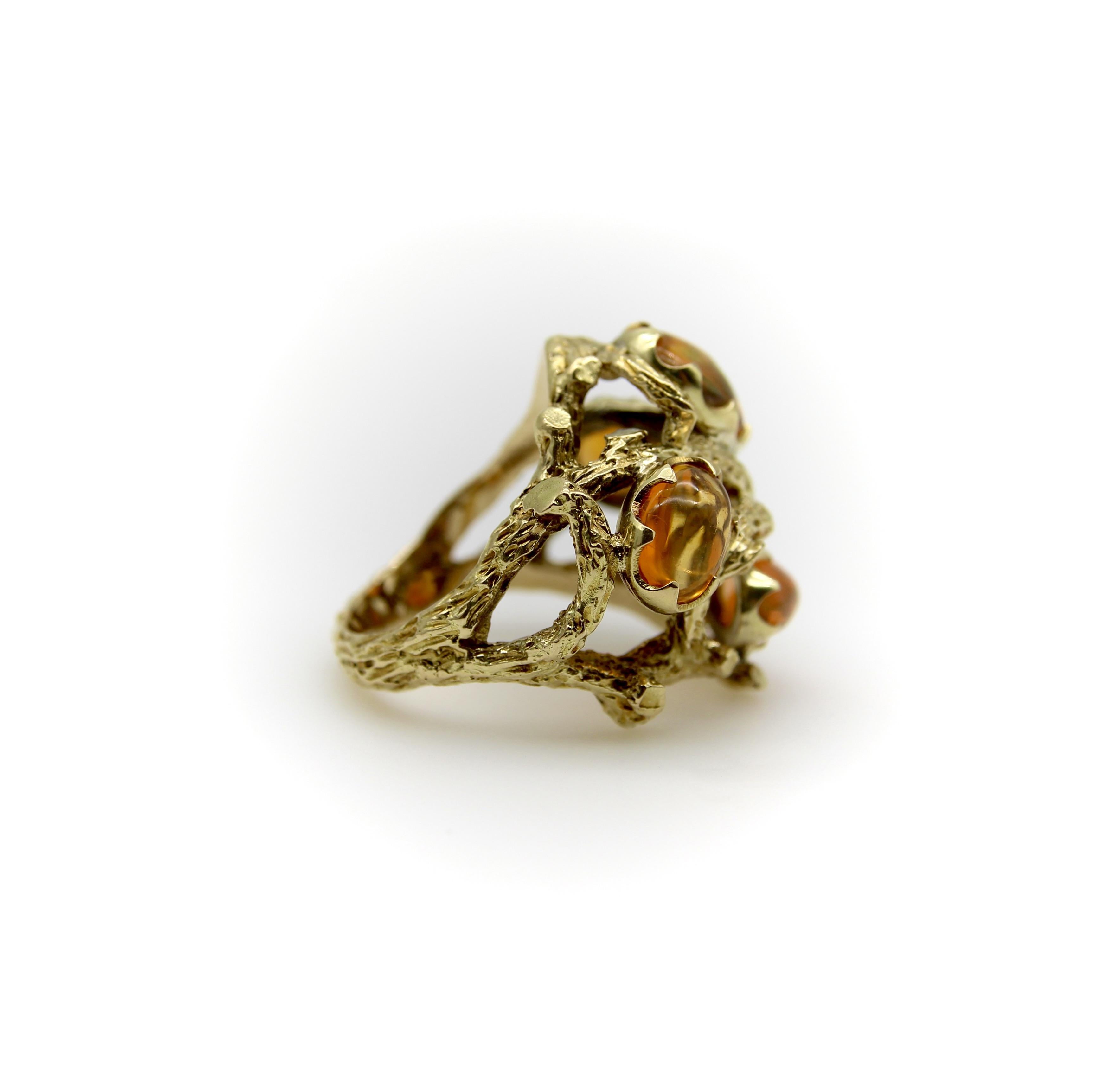 Cabochon Vintage 14K Gold Fire Opal Briar Patch Ring For Sale