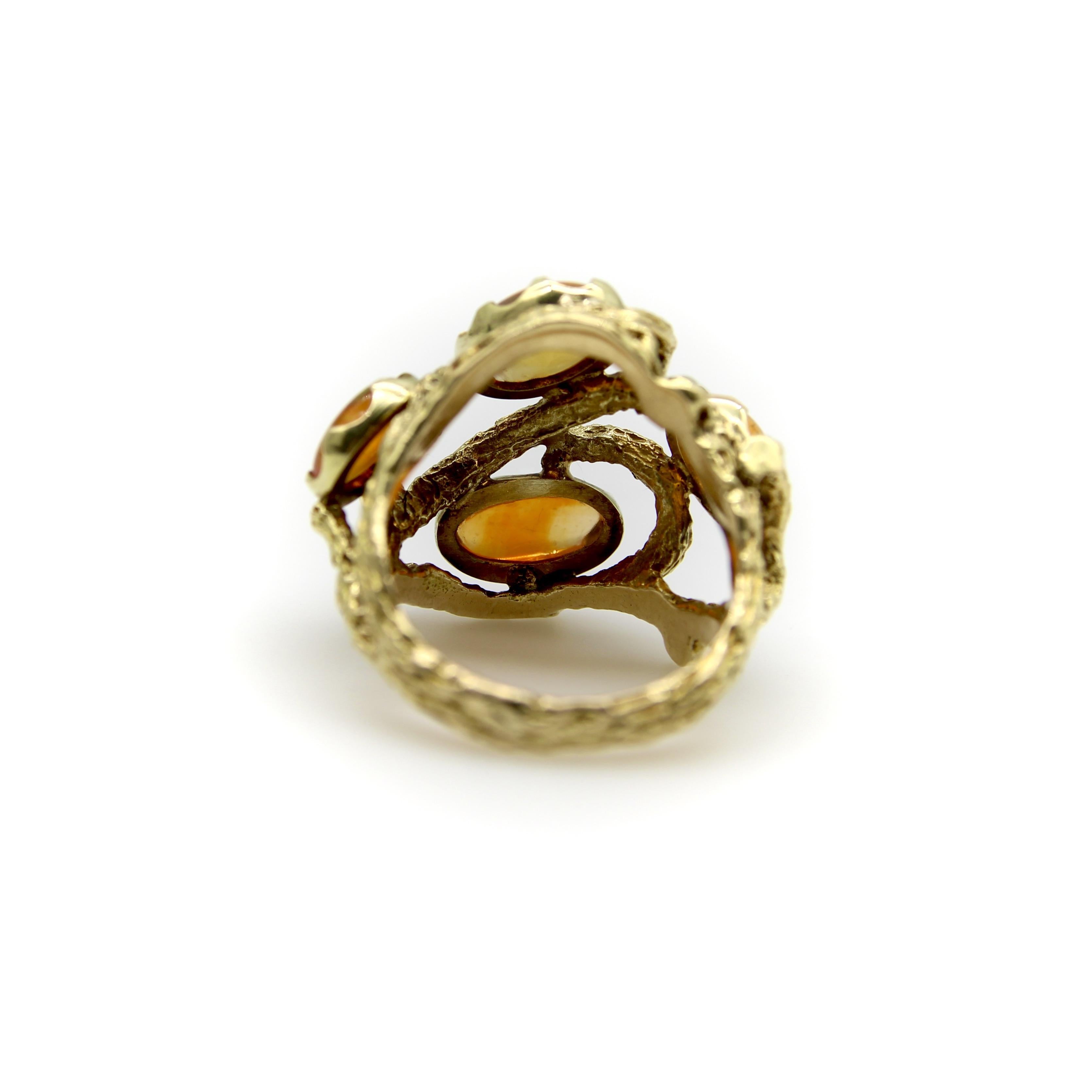 Vintage 14K Gold Fire Opal Briar Patch Ring In Good Condition For Sale In Venice, CA