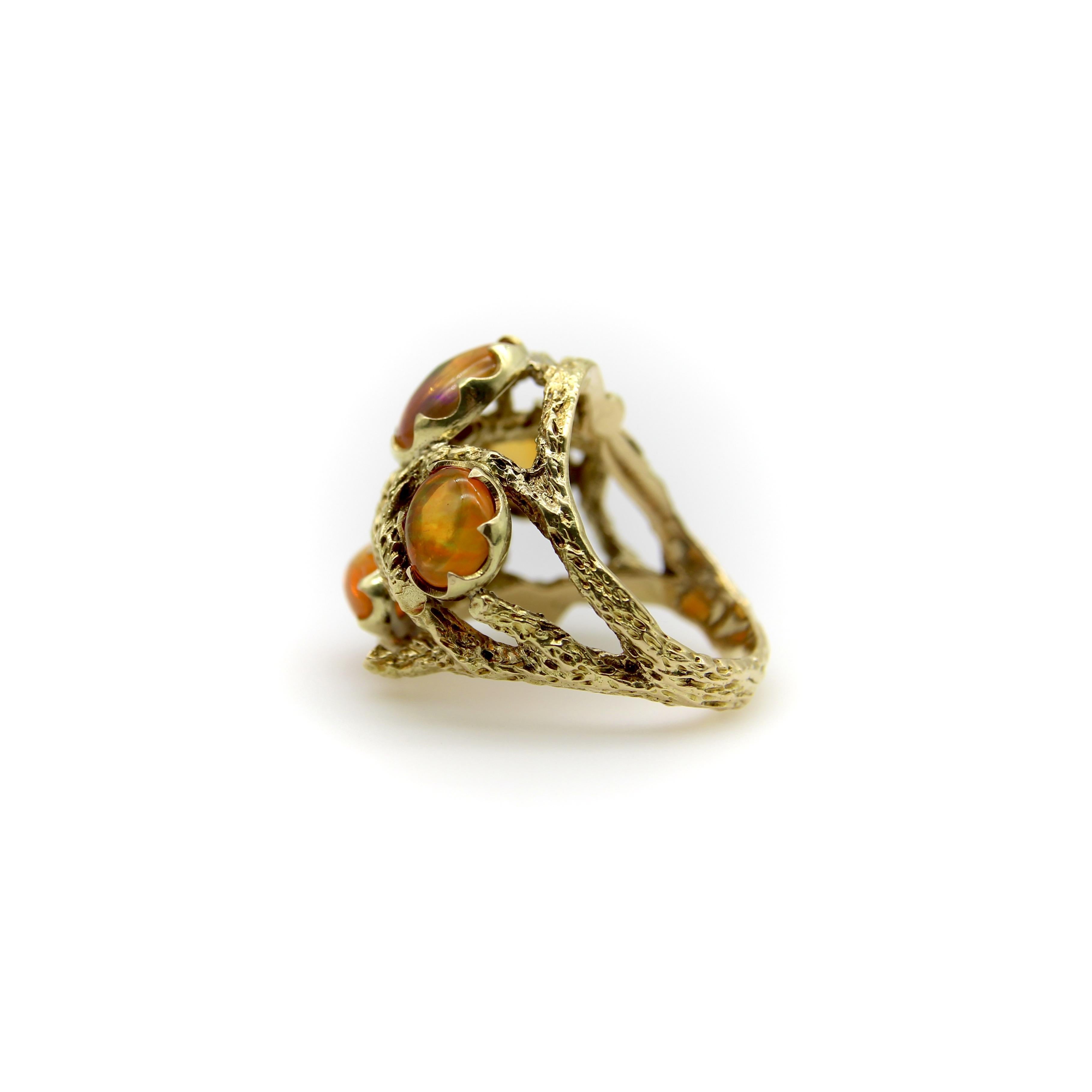 Women's or Men's Vintage 14K Gold Fire Opal Briar Patch Ring For Sale