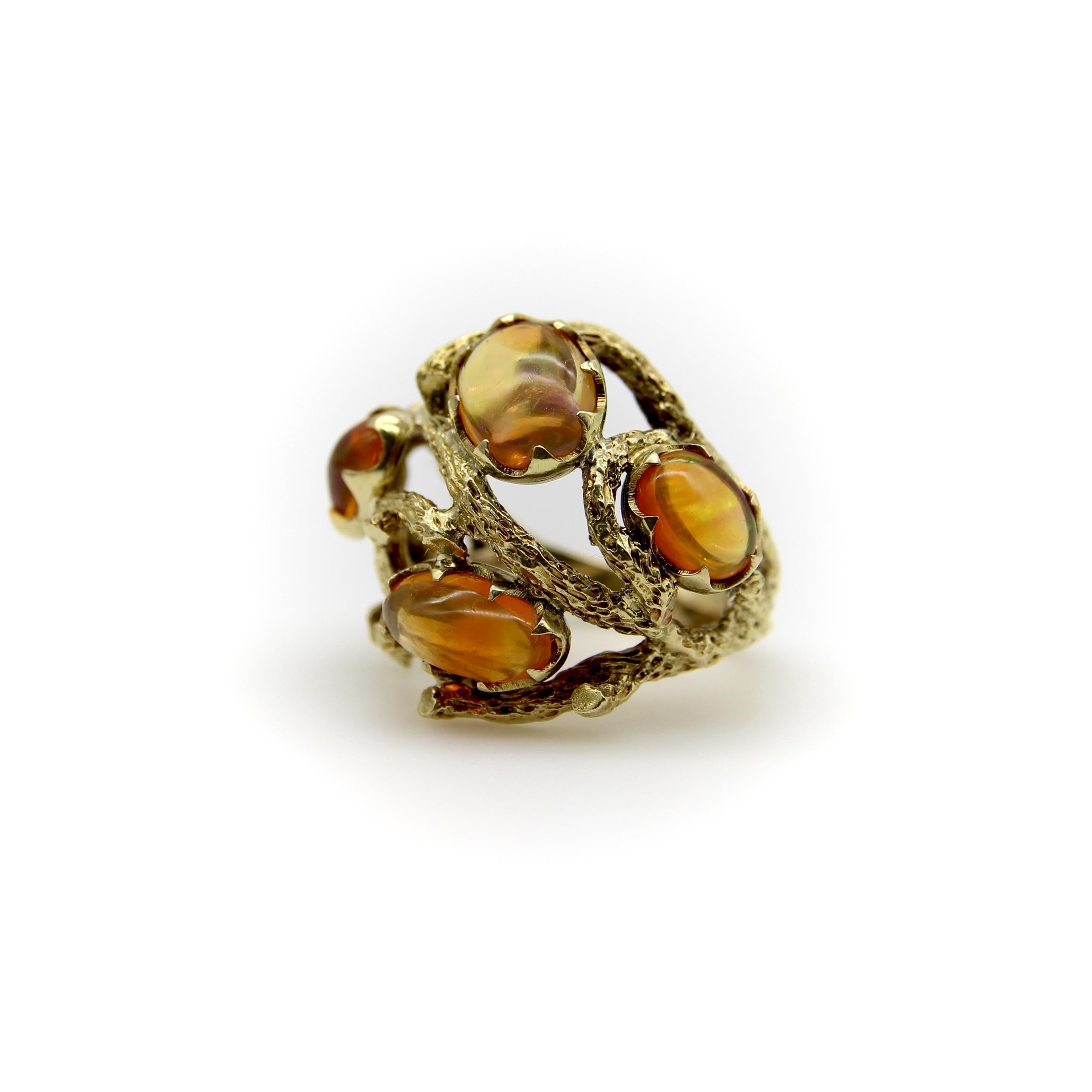 Vintage 14K Gold Fire Opal Briar Patch Ring For Sale 2