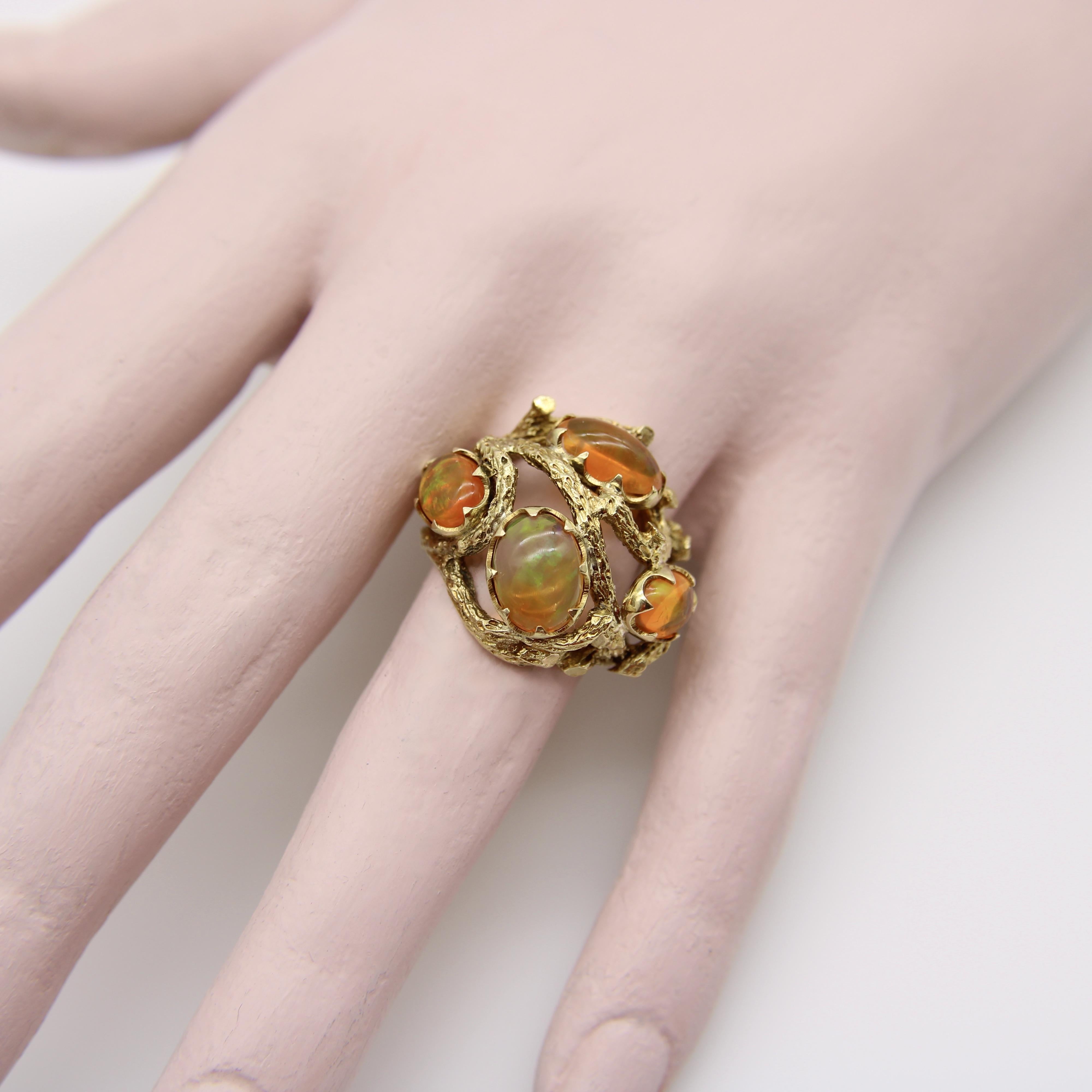 Vintage 14K Gold Fire Opal Briar Patch Ring For Sale 3