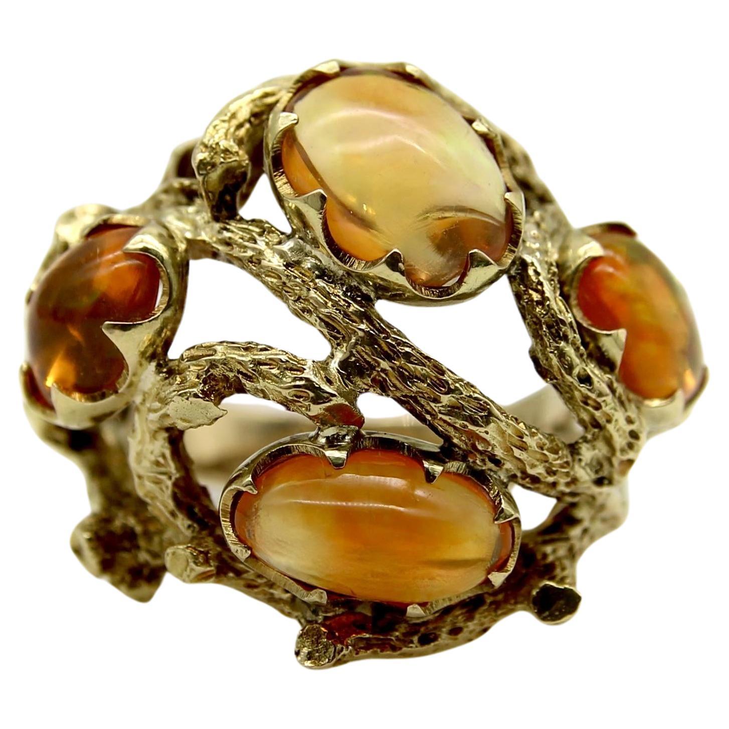 Vintage 14K Gold Fire Opal Briar Patch Ring For Sale