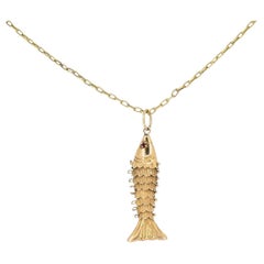 Ciondolo a forma di pesce in oro 14k Vintage Collana con catena in oro 18k