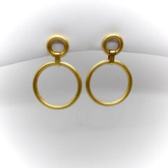 Vintage 14K Gold Florentine Finish Double Hoop Earrings, 1970's