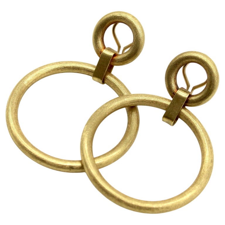 Vintage 14K Gold Florentine Finish Double Hoop Earrings, 1970's