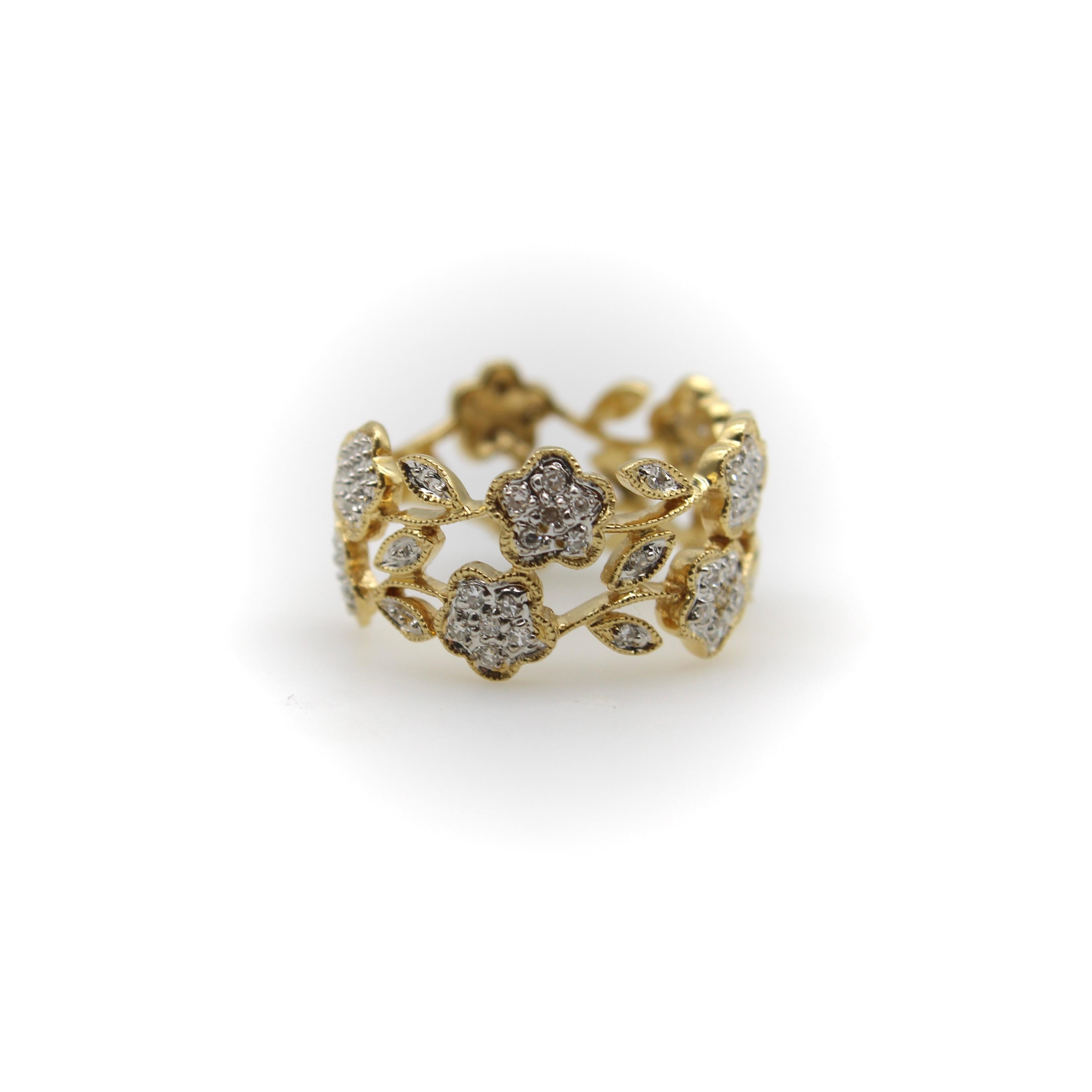 Vintage 14K Gold Blume filigranen Ring (Moderne) im Angebot