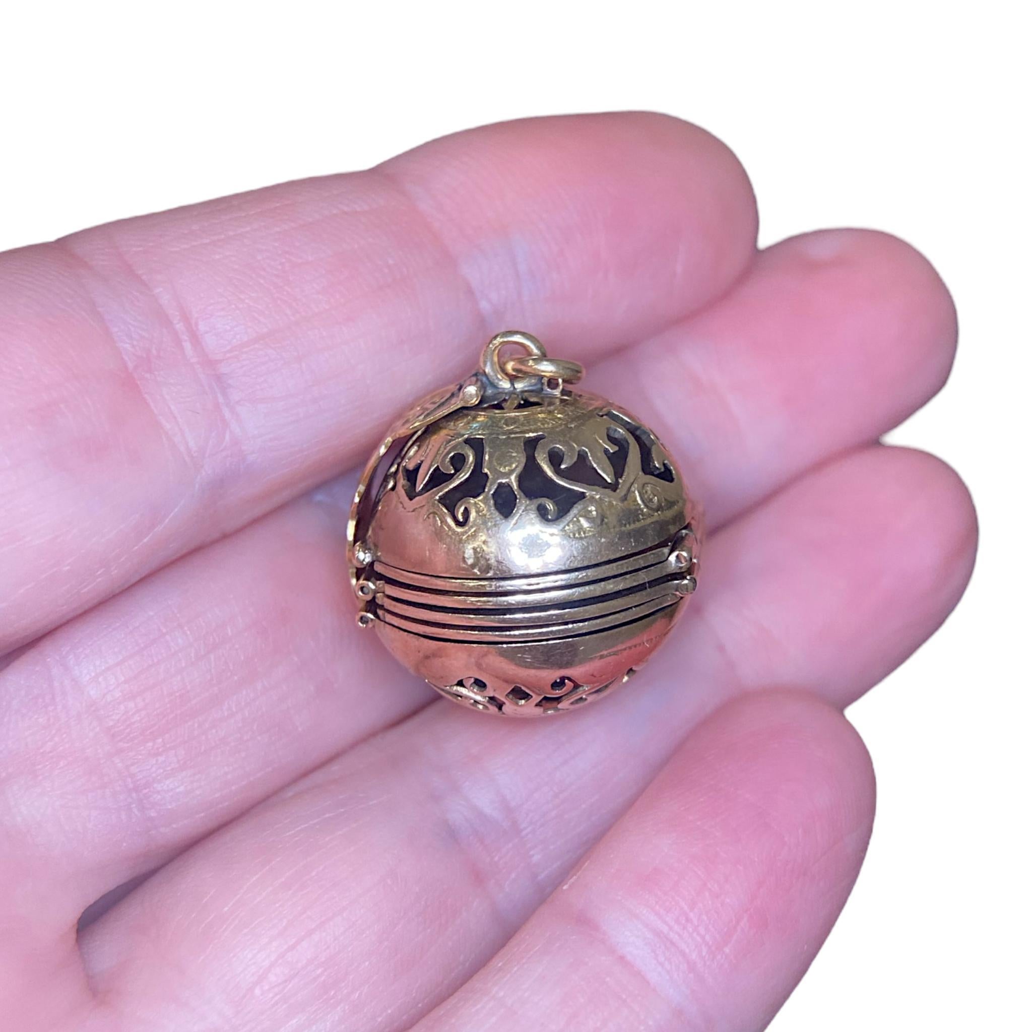 Vintage 14K Gold Folding Locket Orb Pendant For Sale 5