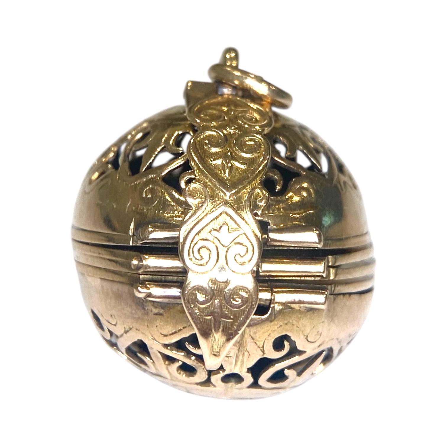 Victorian Vintage 14K Gold Folding Locket Orb Pendant For Sale